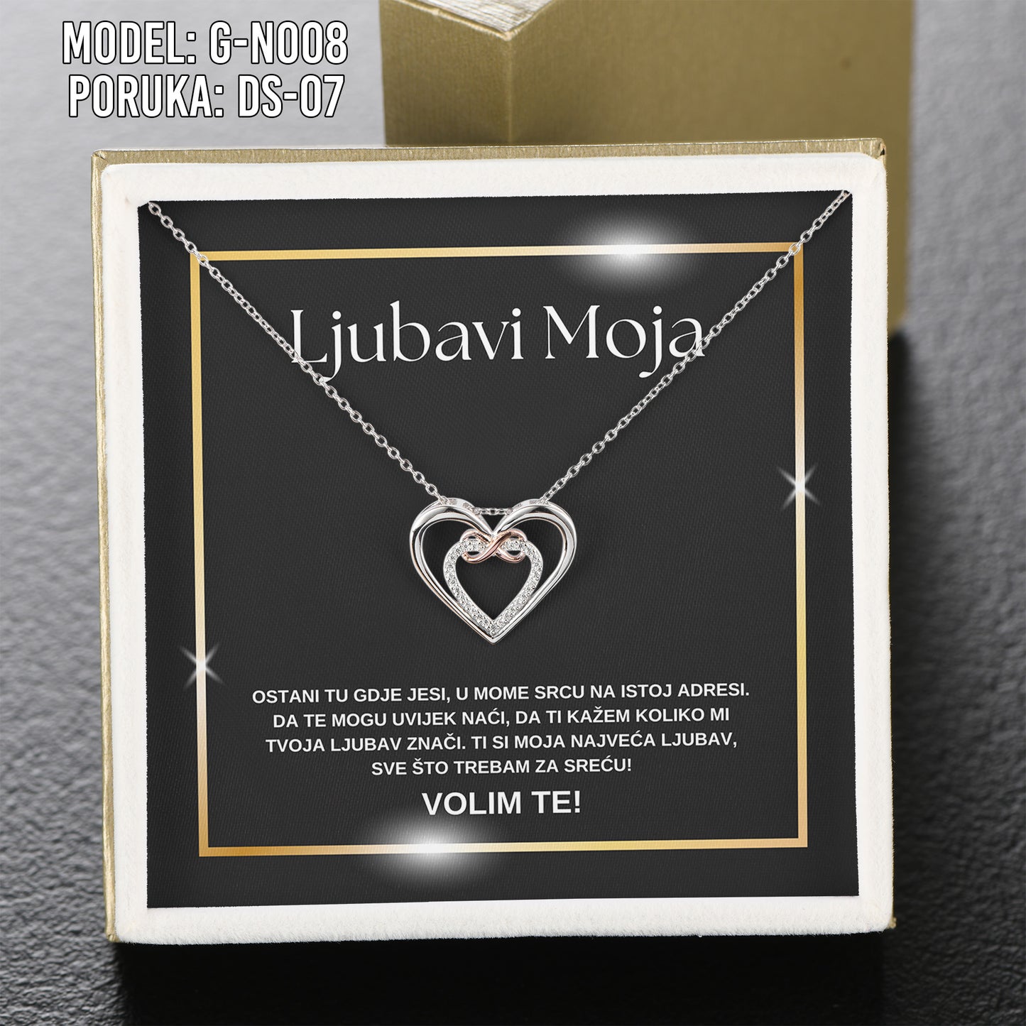 Za Moju Ljubav - 925 Srebreni Lančić Srce- Poklon za Djevojku/Suprugu sa Porukom - G-N008