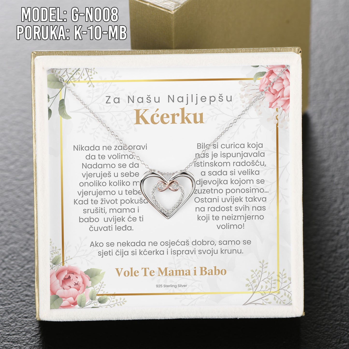 Za Našu Najlepšu Kćerku - 925 Srebreni Lančić Srce - Poklon za Kćerku sa Porukom