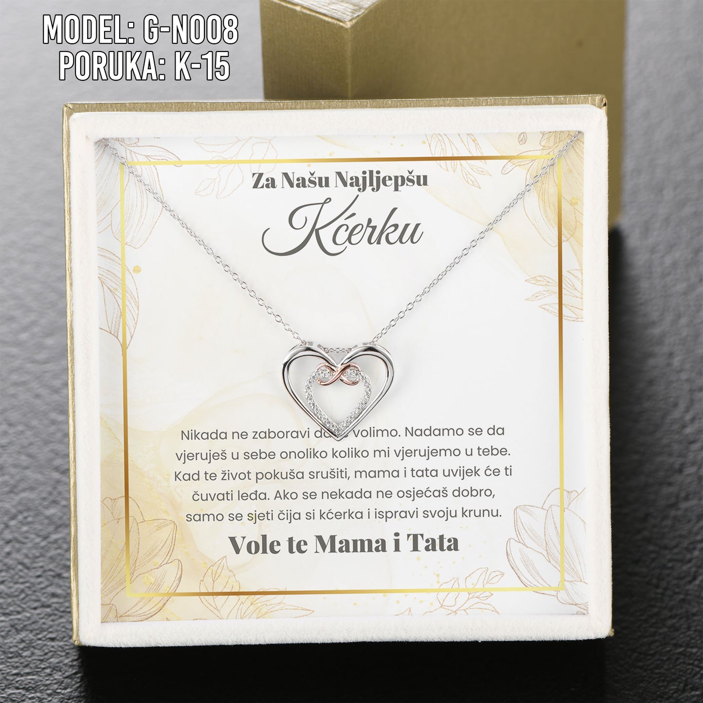 Za Našu Najlepšu Kćerku - 925 Srebreni Lančić Srce - Poklon za Kćerku sa Porukom