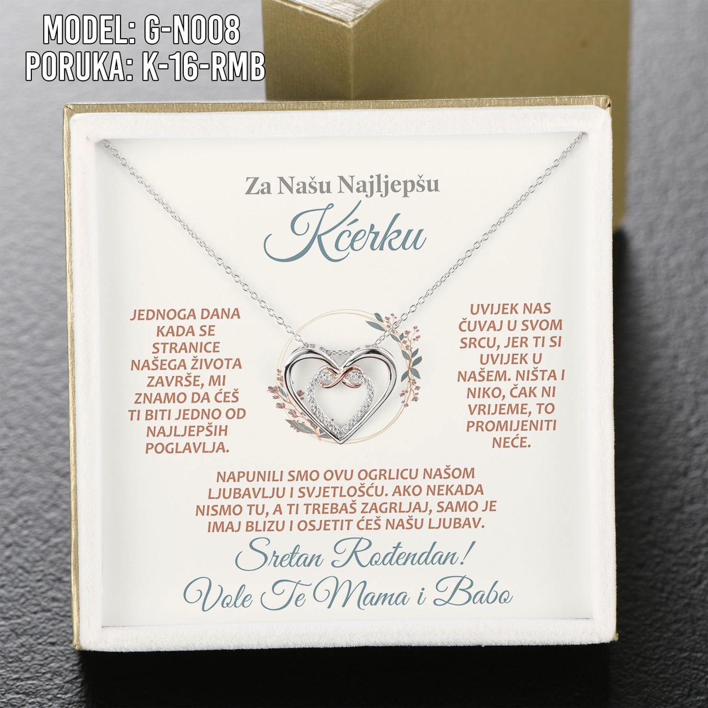 Za Našu Najlepšu Kćerku - 925 Srebreni Lančić Srce - Poklon za Kćerku sa Porukom