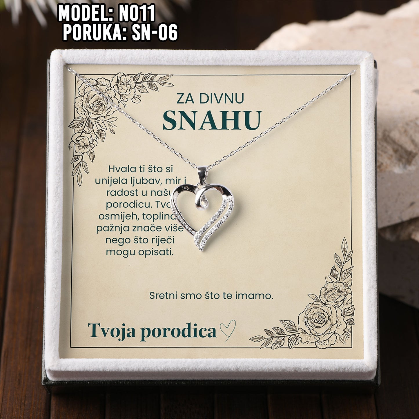 Poklon za Snahu – 925 Srebrena Srce Ogrlica sa Posvetom
