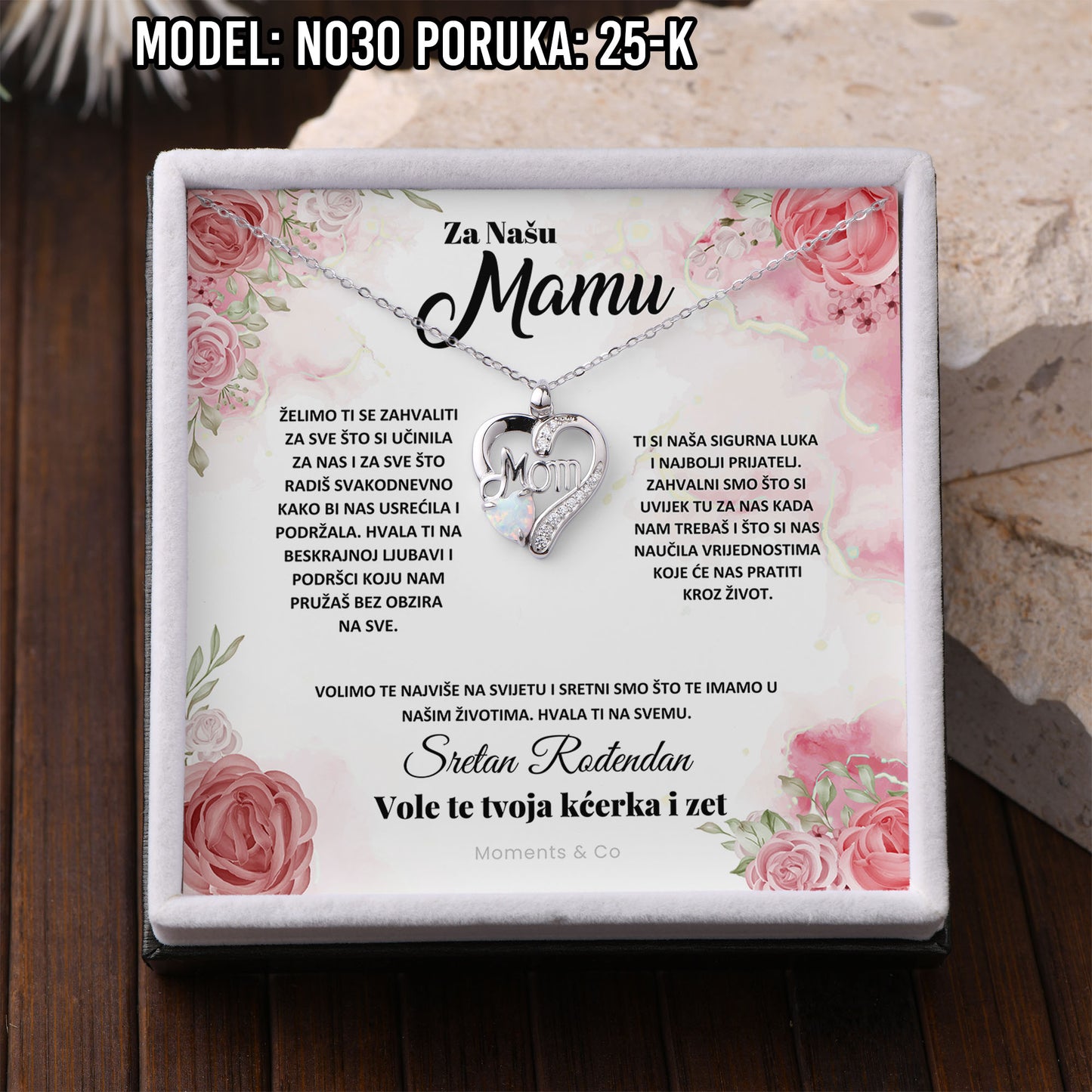 925 Srebreni Lančić Mom Opal - Poklon za Mamu - N030