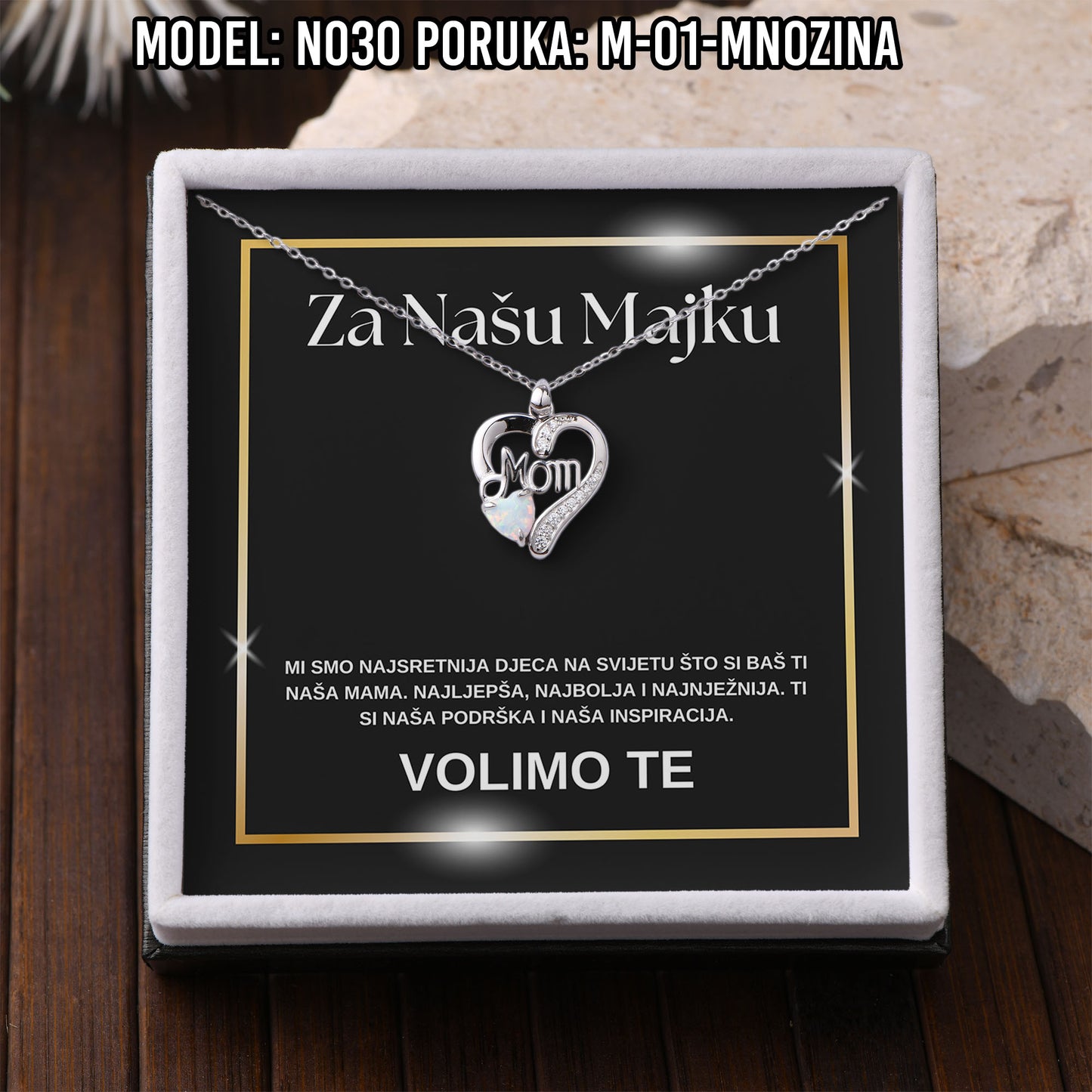 925 Srebreni Lančić Mom Opal - Poklon za Mamu - N030