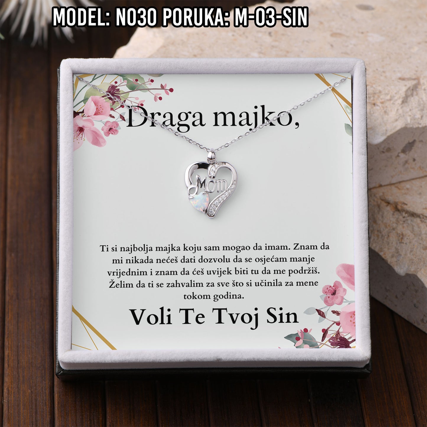 925 Srebreni Lančić Mom Opal - Poklon za Mamu - N030