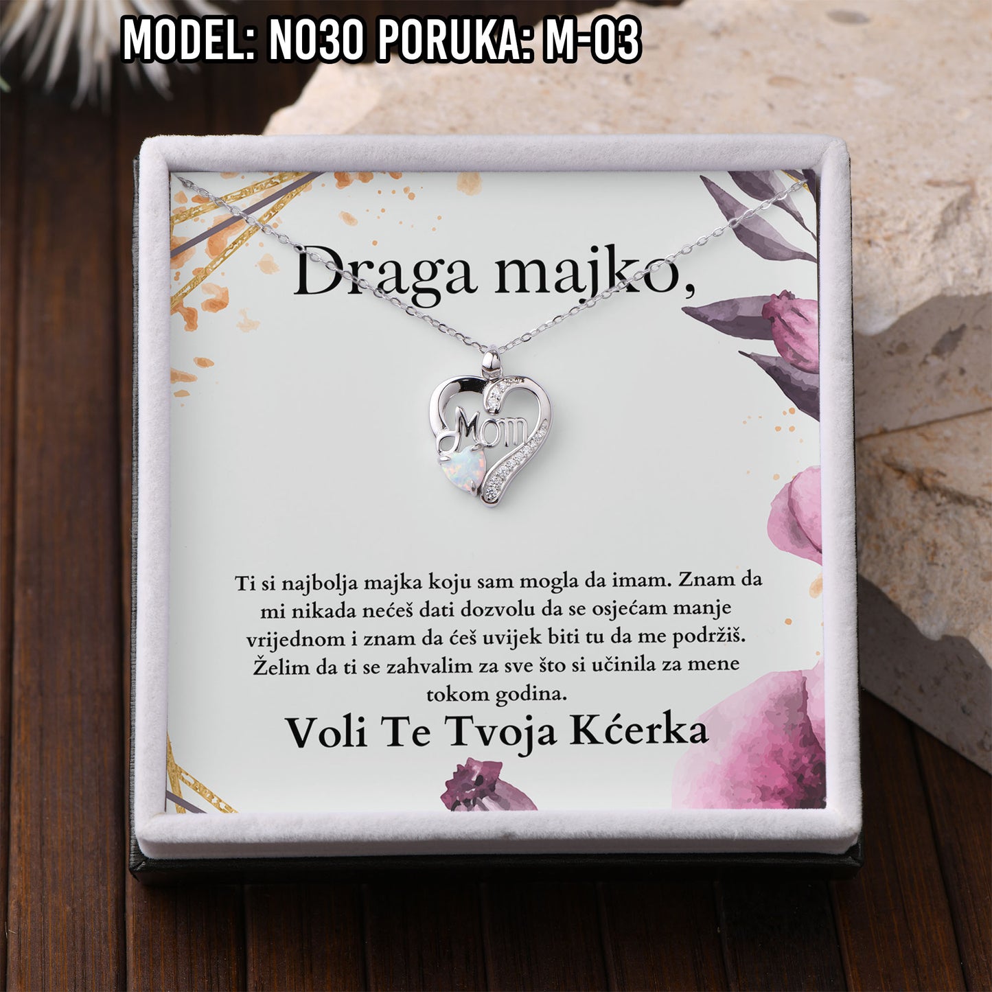 925 Srebreni Lančić Mom Opal - Poklon za Mamu - N030