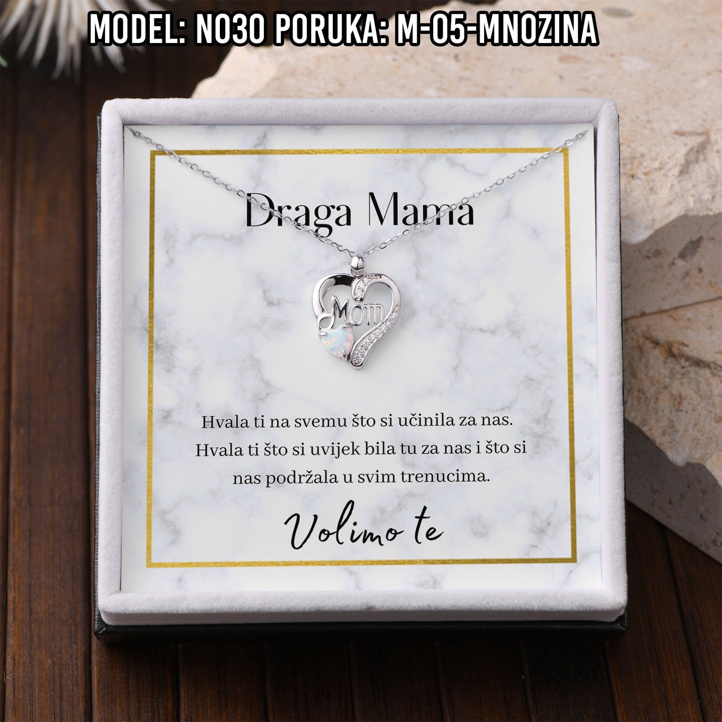 925 Srebreni Lančić Mom Opal - Poklon za Mamu - N030