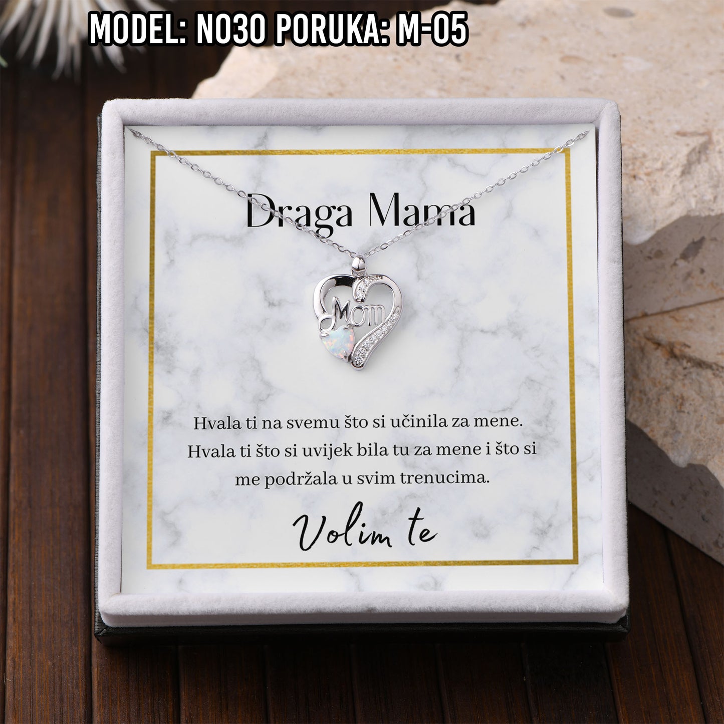 925 Srebreni Lančić Mom Opal - Poklon za Mamu - N030