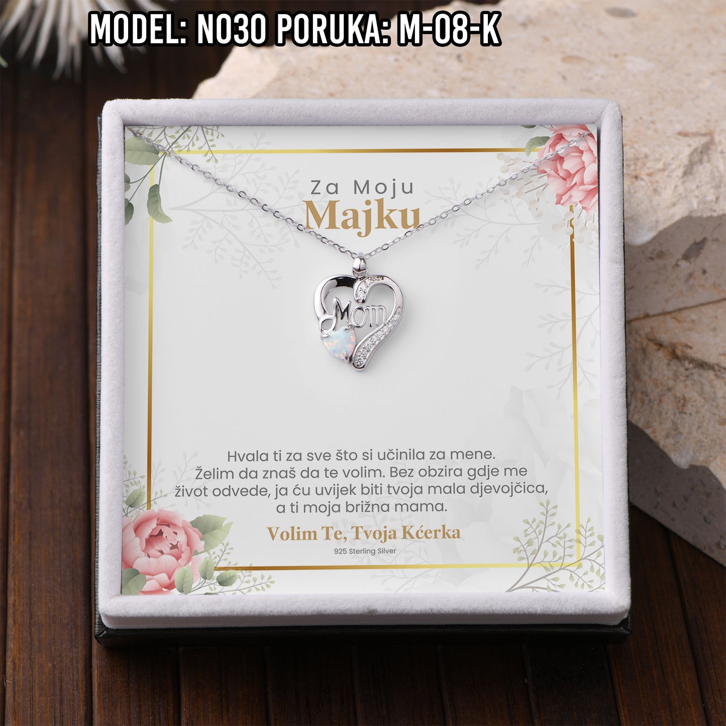 925 Srebreni Lančić Mom Opal - Poklon za Mamu - N030