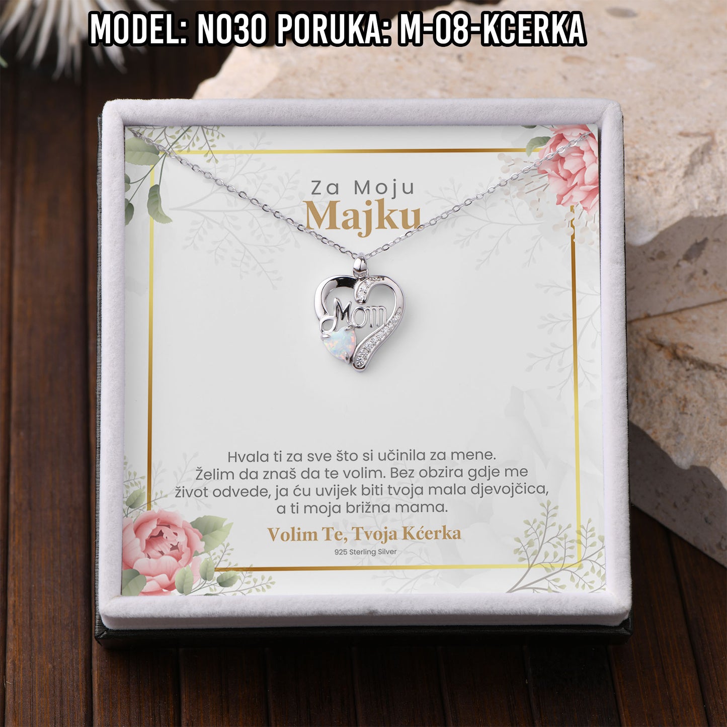 925 Srebreni Lančić Mom Opal - Poklon za Mamu - N030