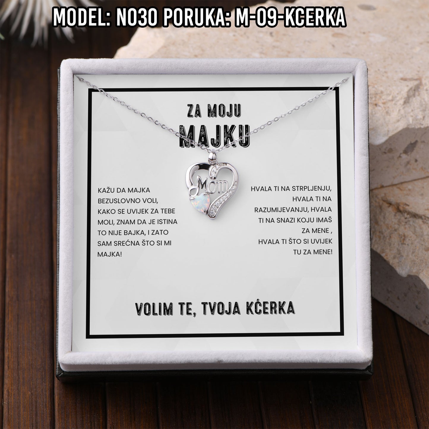 925 Srebreni Lančić Mom Opal - Poklon za Mamu - N030