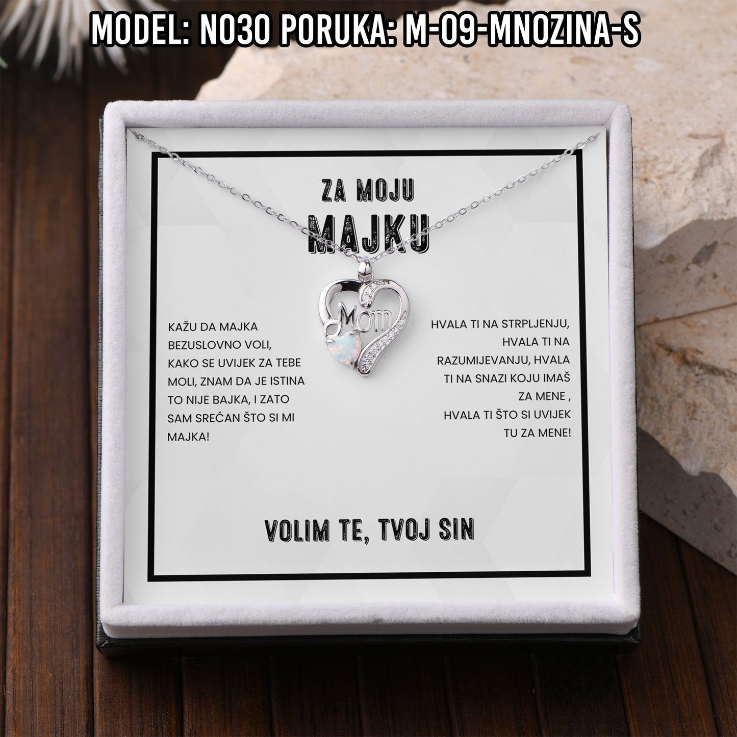 925 Srebreni Lančić Mom Opal - Poklon za Mamu - N030
