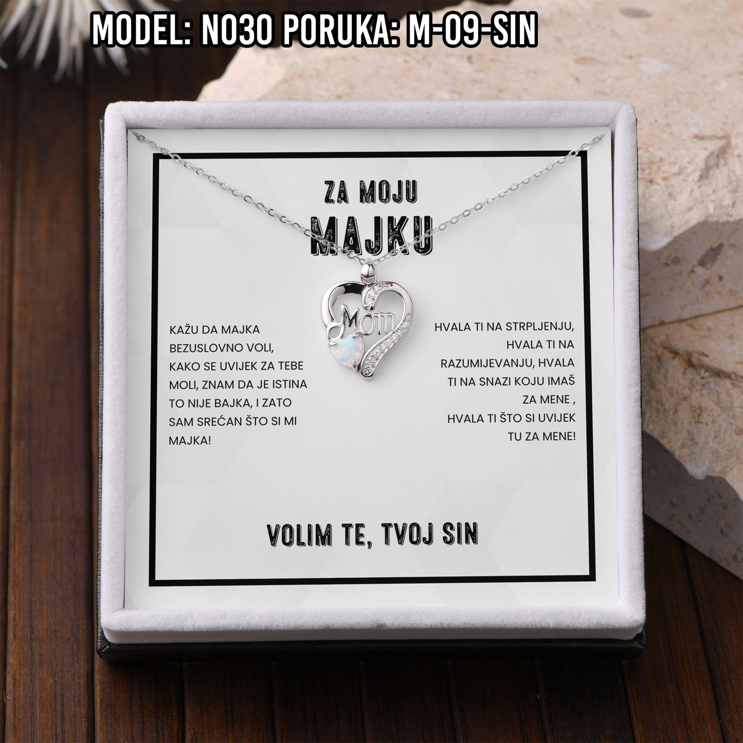 925 Srebreni Lančić Mom Opal - Poklon za Mamu - N030