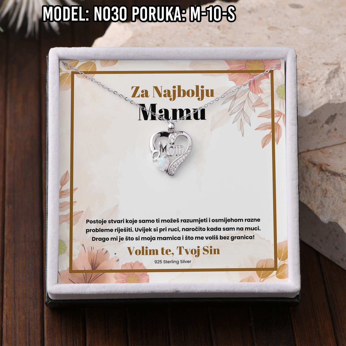925 Srebreni Lančić Mom Opal - Poklon za Mamu - N030