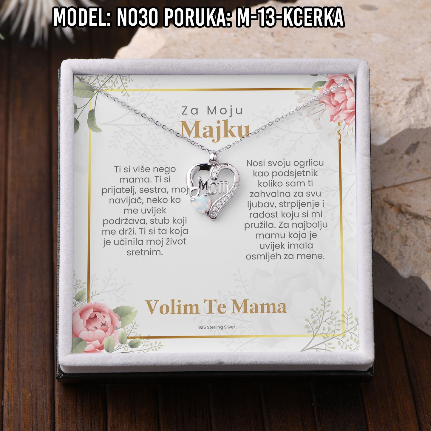 925 Srebreni Lančić Mom Opal - Poklon za Mamu - N030