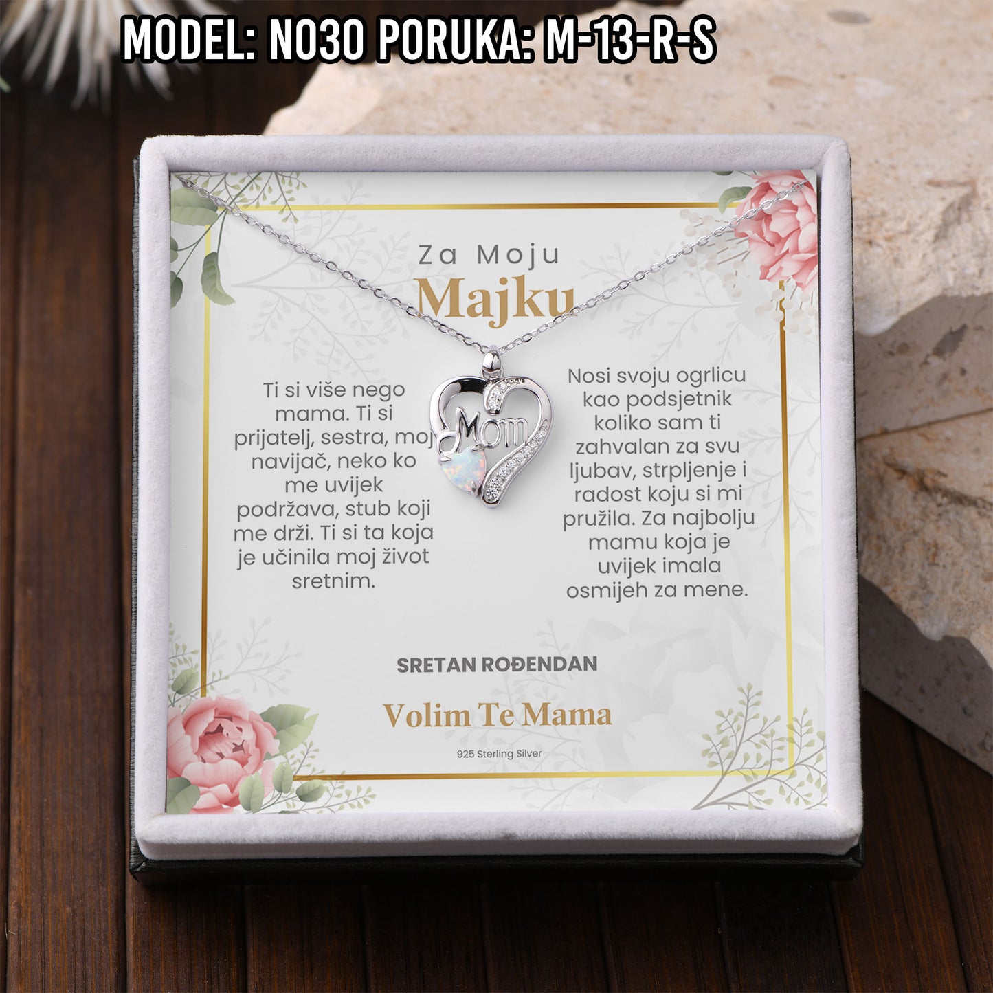 925 Srebreni Lančić Mom Opal - Poklon za Mamu - N030