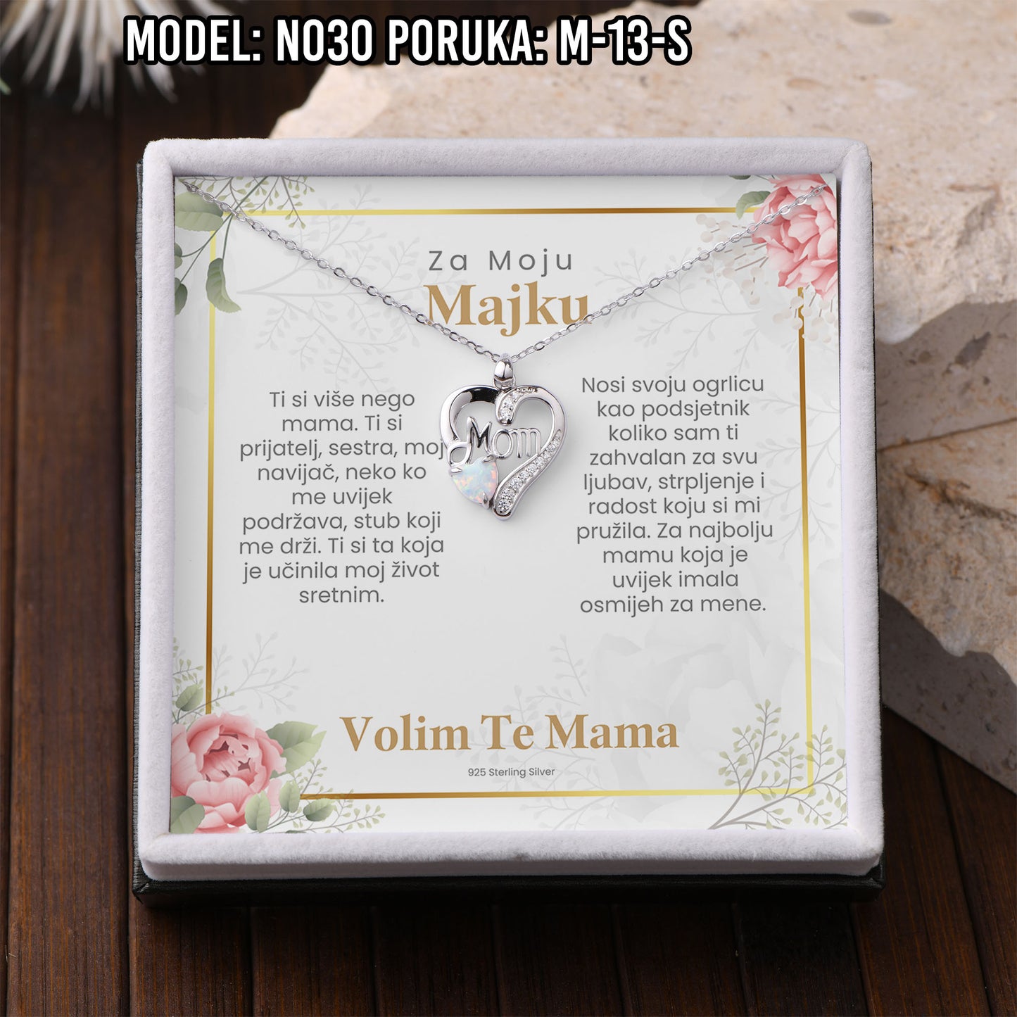 925 Srebreni Lančić Mom Opal - Poklon za Mamu - N030