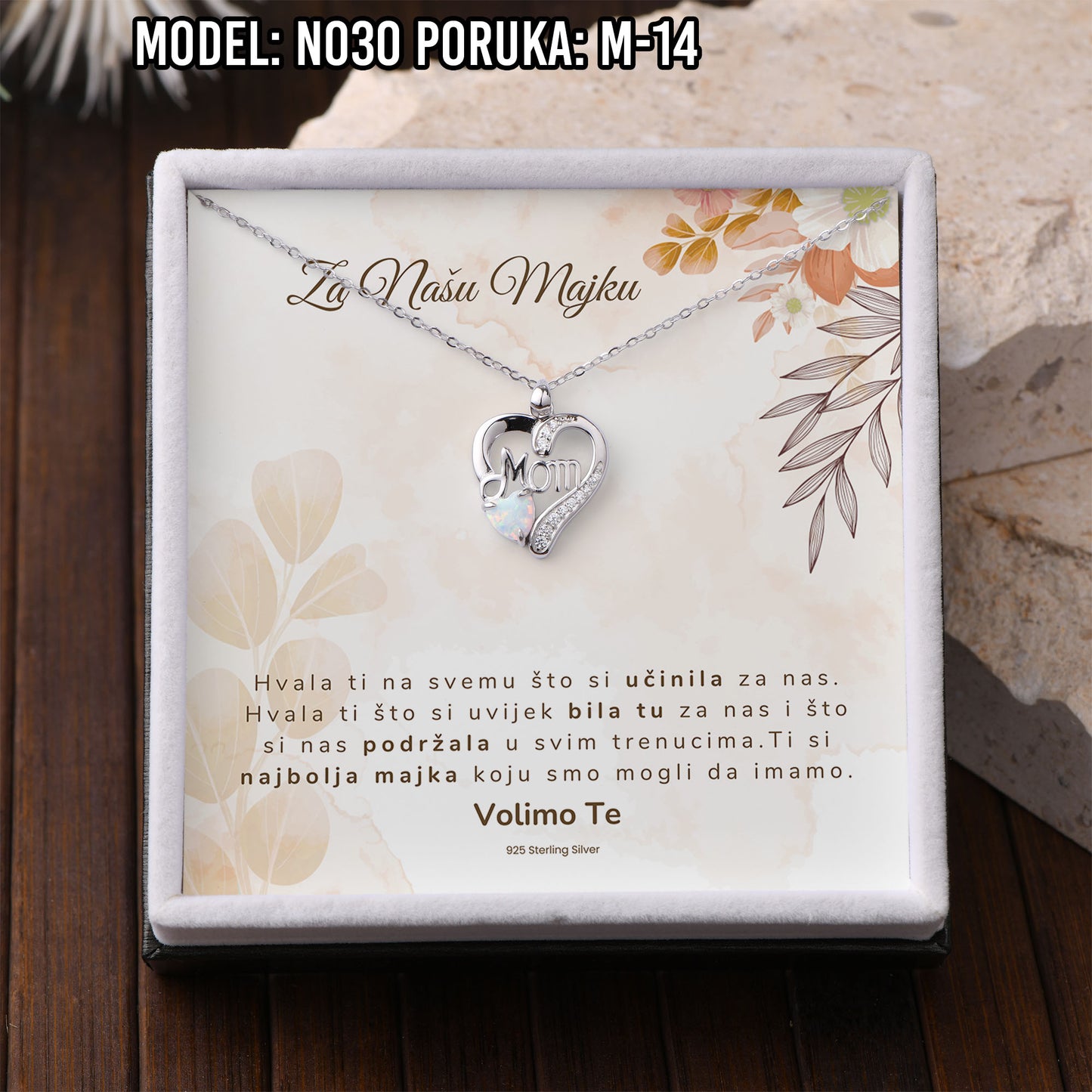 925 Srebreni Lančić Mom Opal - Poklon za Mamu - N030