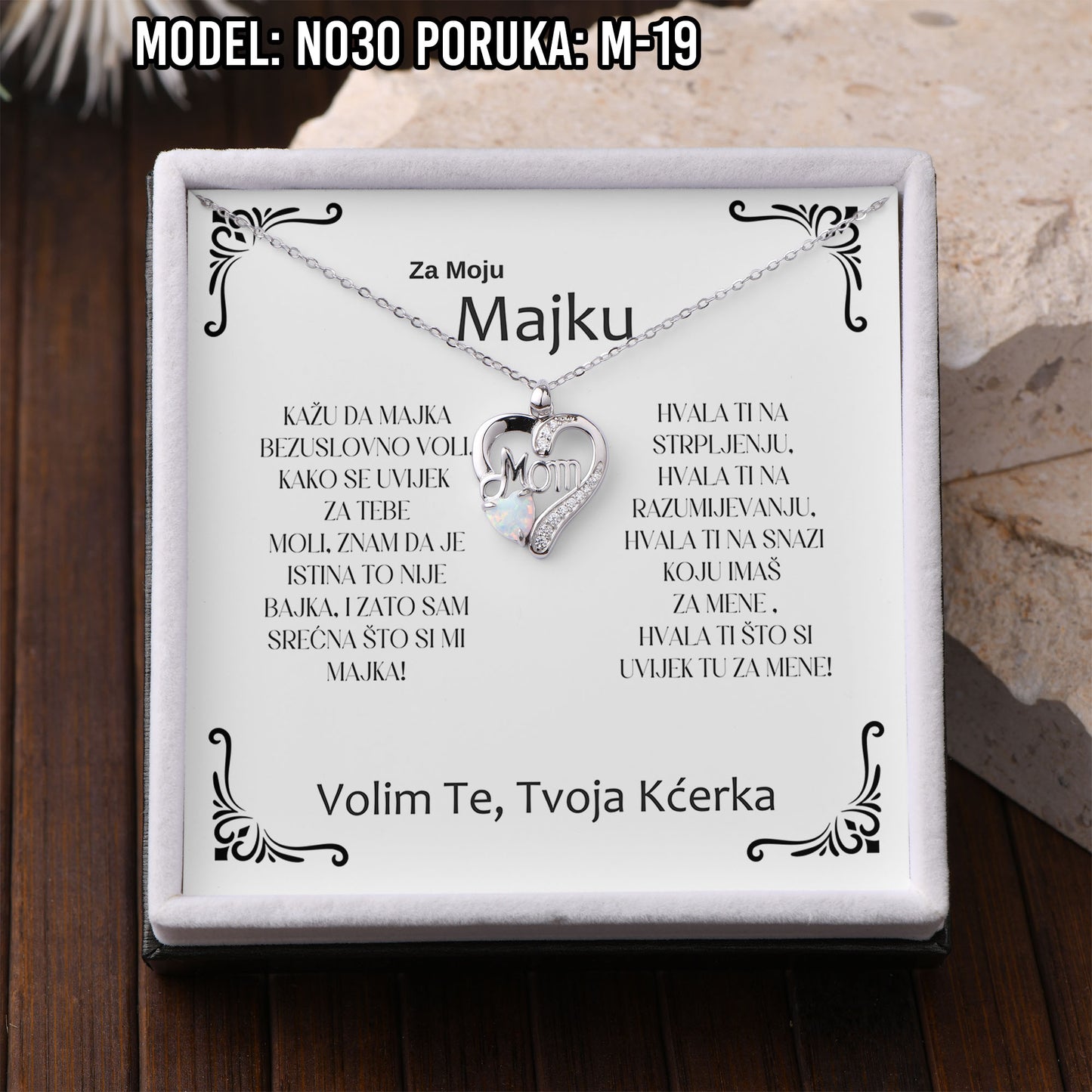 925 Srebreni Lančić Mom Opal - Poklon za Mamu - N030
