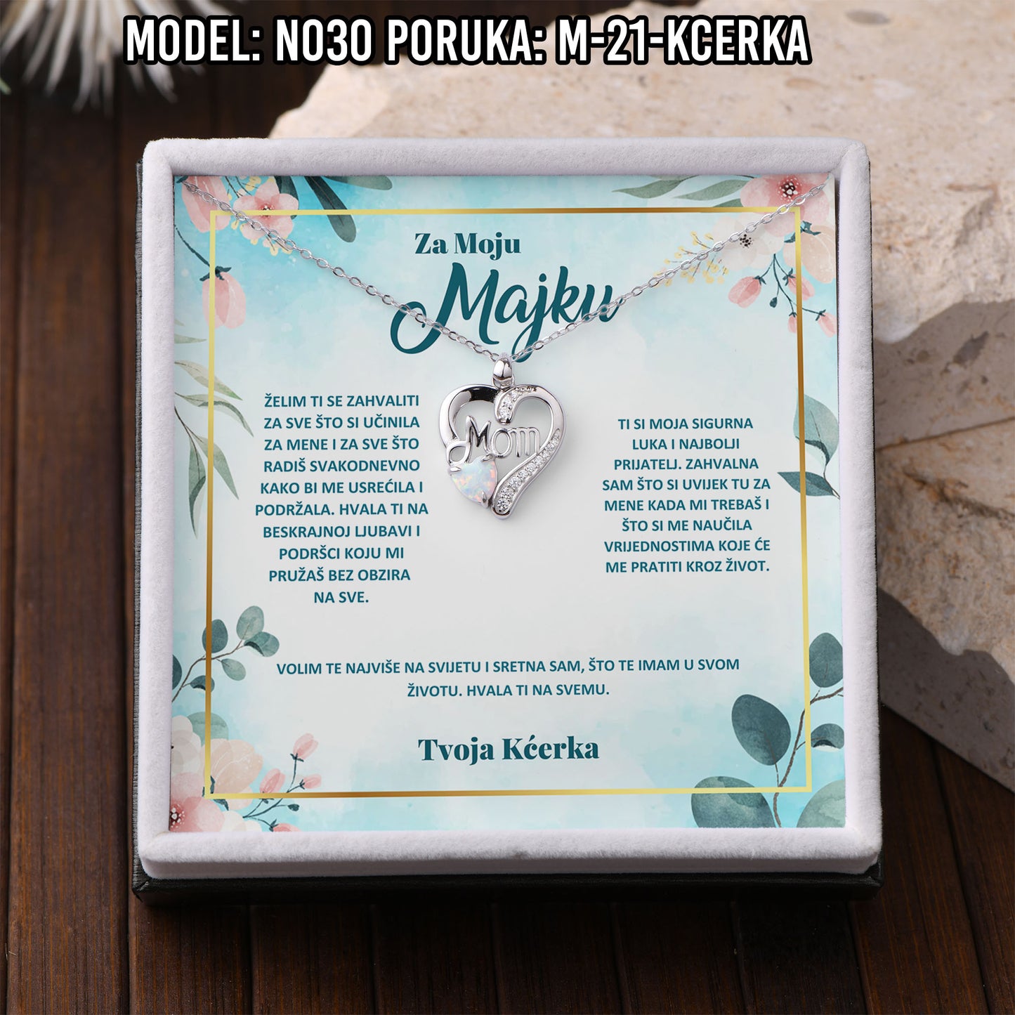 925 Srebreni Lančić Mom Opal - Poklon za Mamu - N030