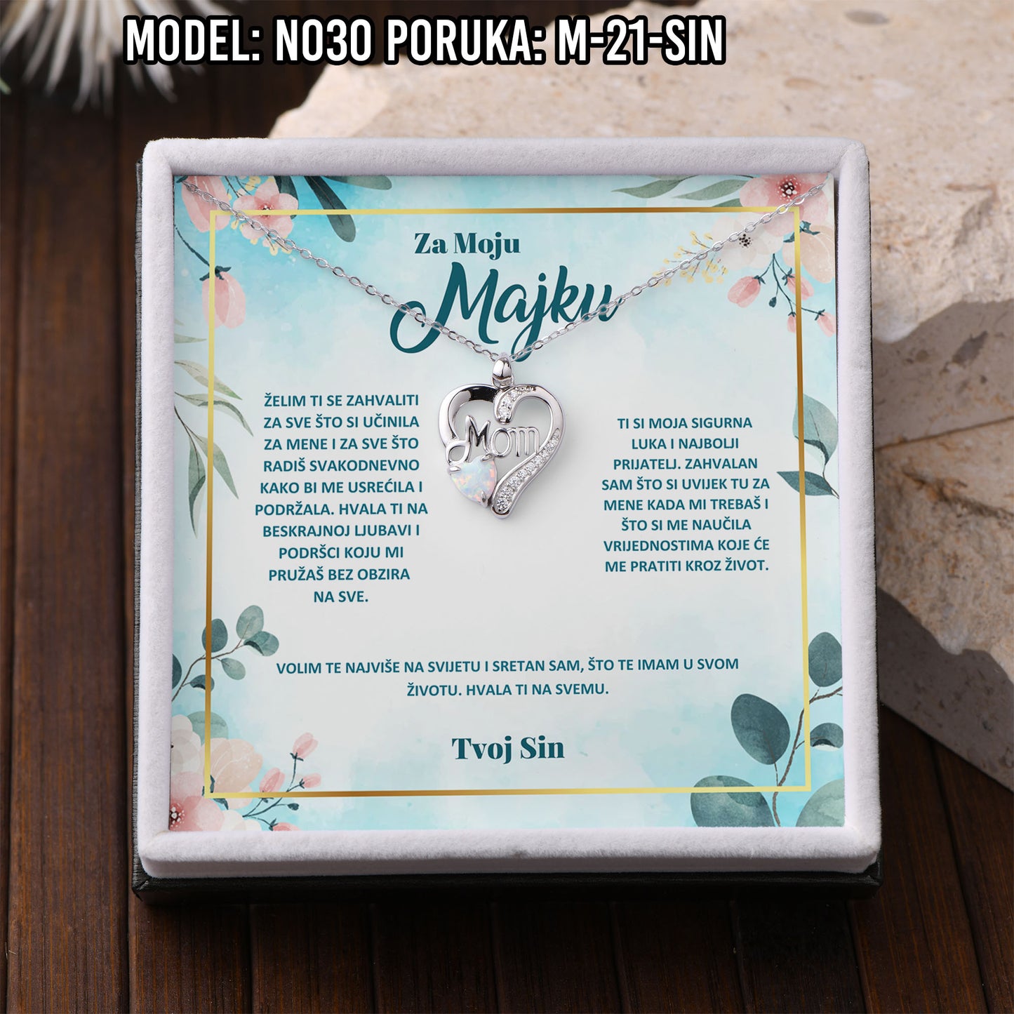 925 Srebreni Lančić Mom Opal - Poklon za Mamu - N030