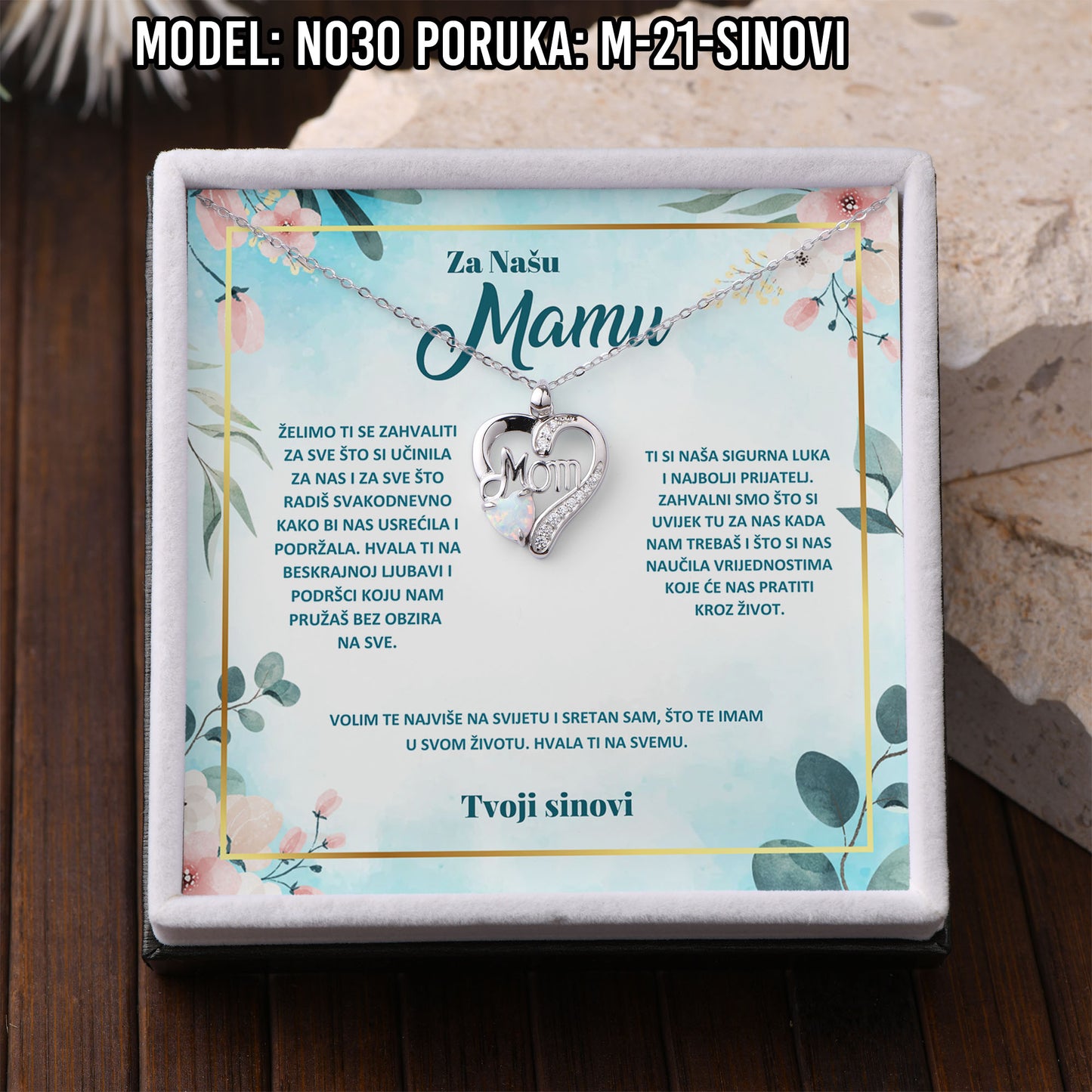 925 Srebreni Lančić Mom Opal - Poklon za Mamu - N030
