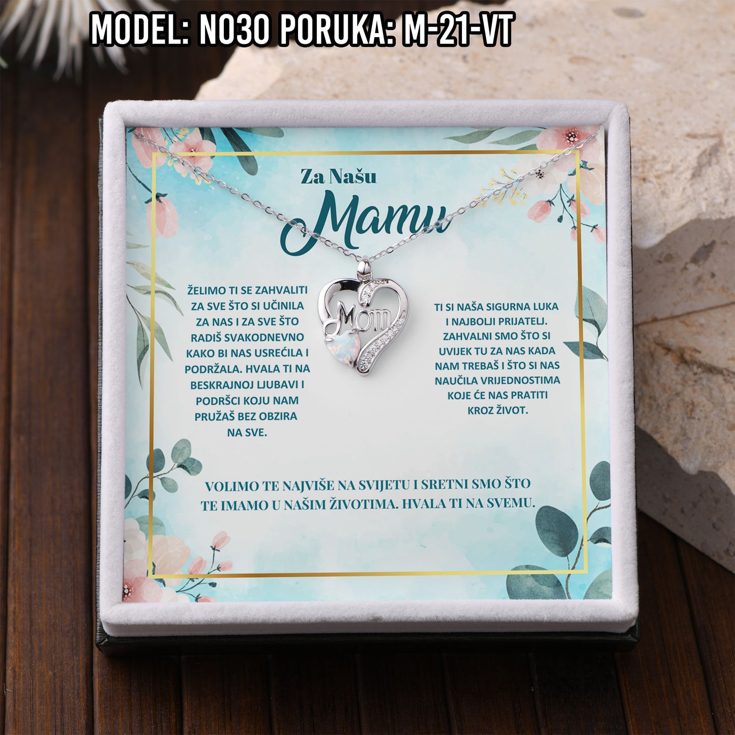 925 Srebreni Lančić Mom Opal - Poklon za Mamu - N030