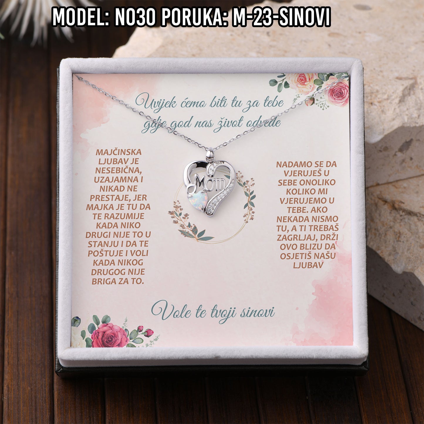 925 Srebreni Lančić Mom Opal - Poklon za Mamu - N030