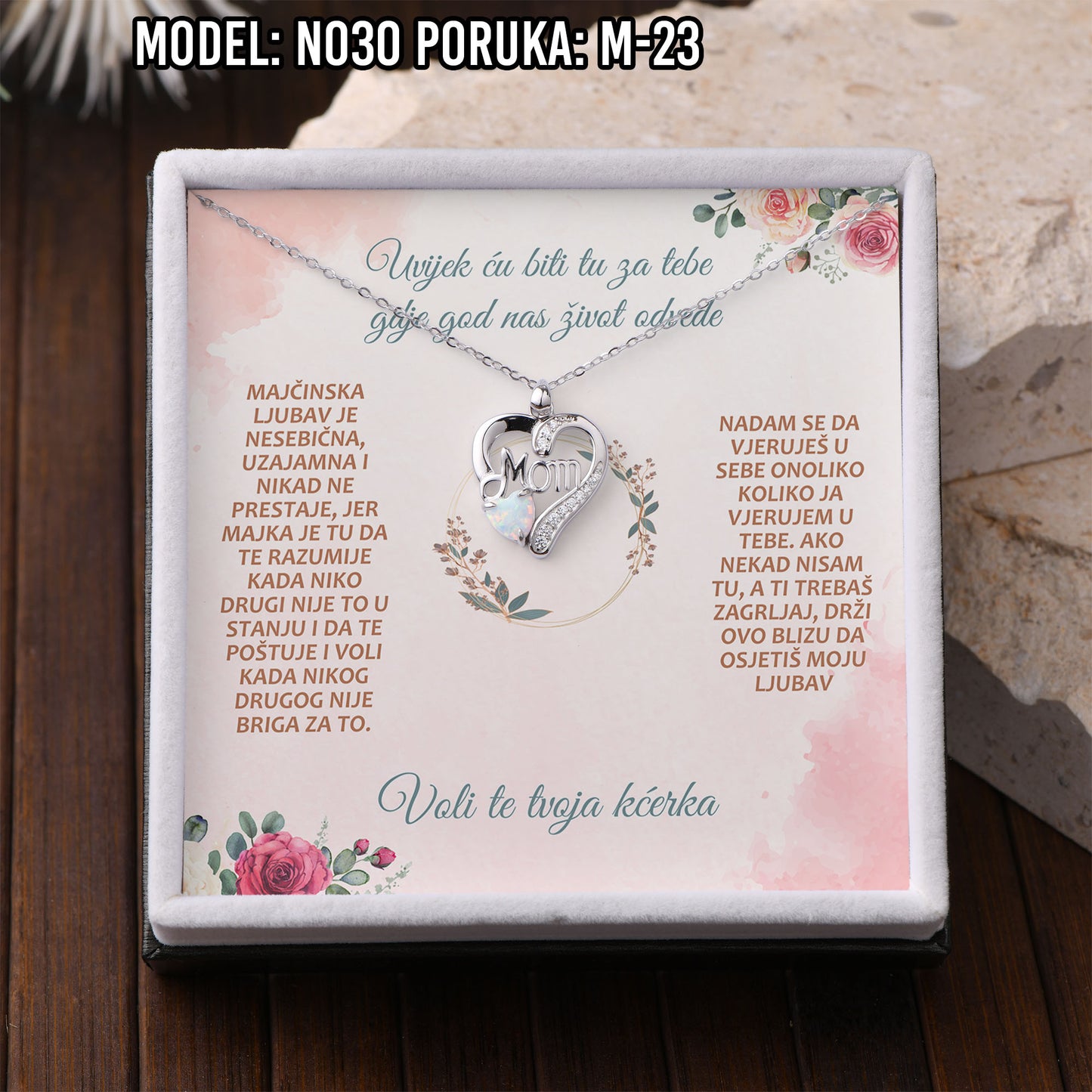 925 Srebreni Lančić Mom Opal - Poklon za Mamu - N030