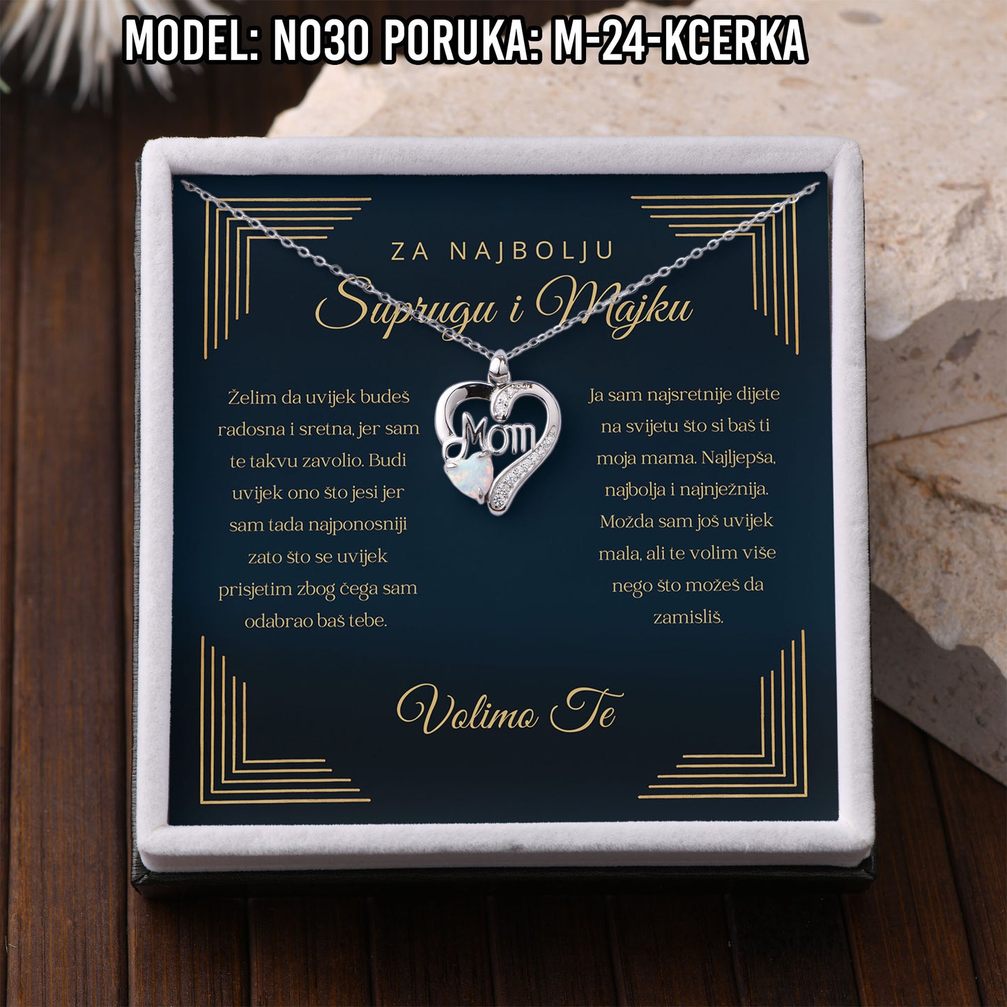 925 Srebreni Lančić Mom Opal - Poklon za Mamu - N030