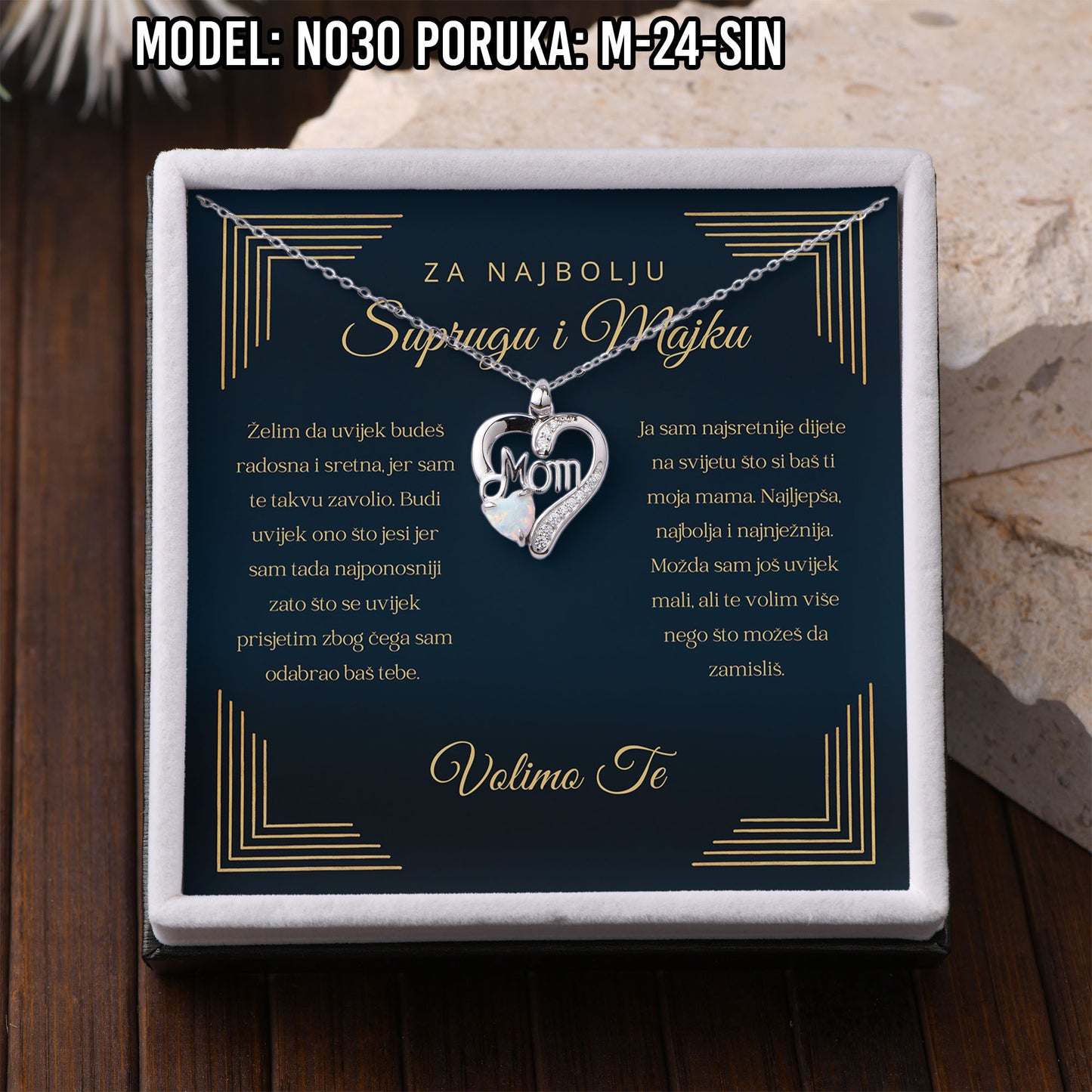 925 Srebreni Lančić Mom Opal - Poklon za Mamu - N030