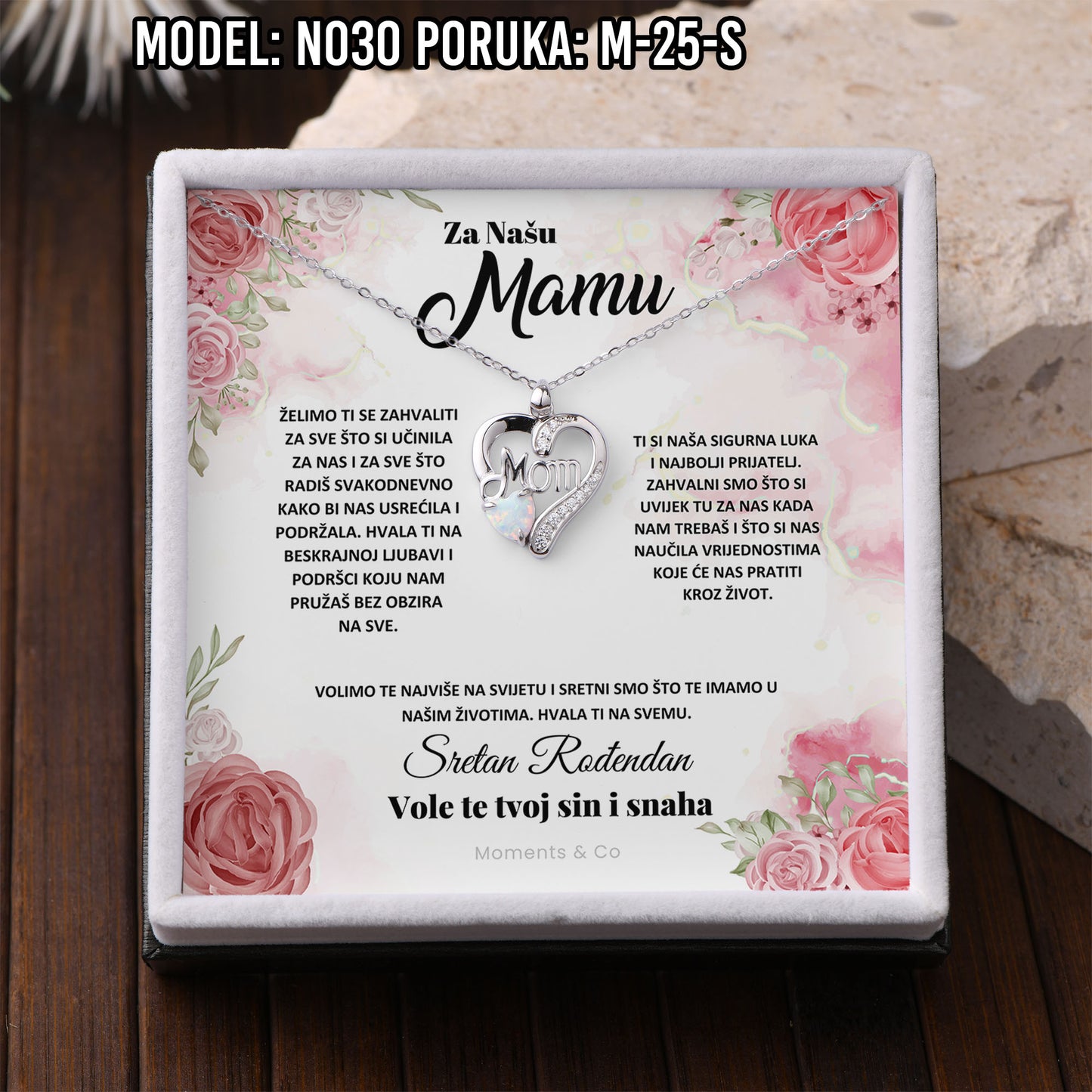925 Srebreni Lančić Mom Opal - Poklon za Mamu - N030