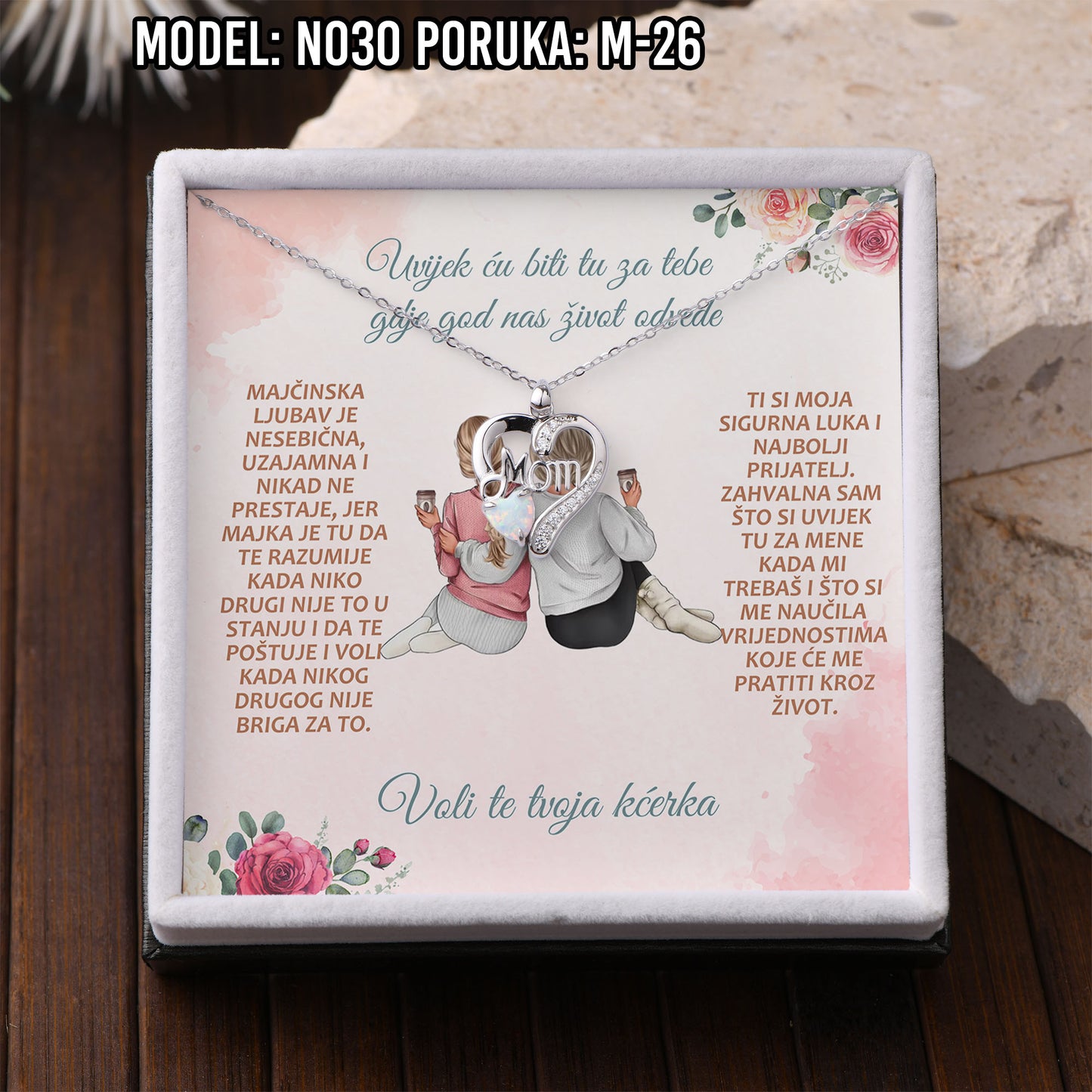 925 Srebreni Lančić Mom Opal - Poklon za Mamu - N030