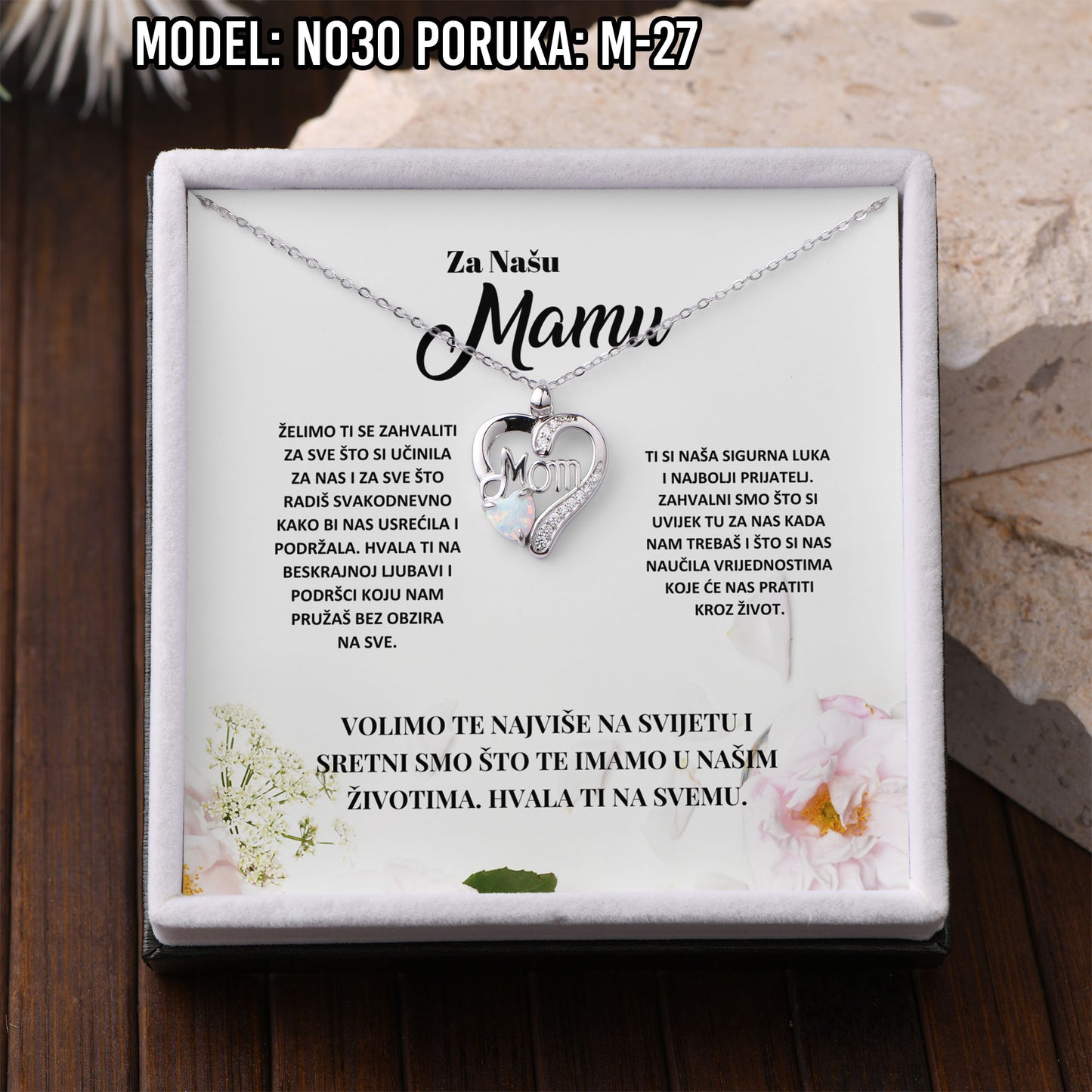 925 Srebreni Lančić Mom Opal - Poklon za Mamu - N030