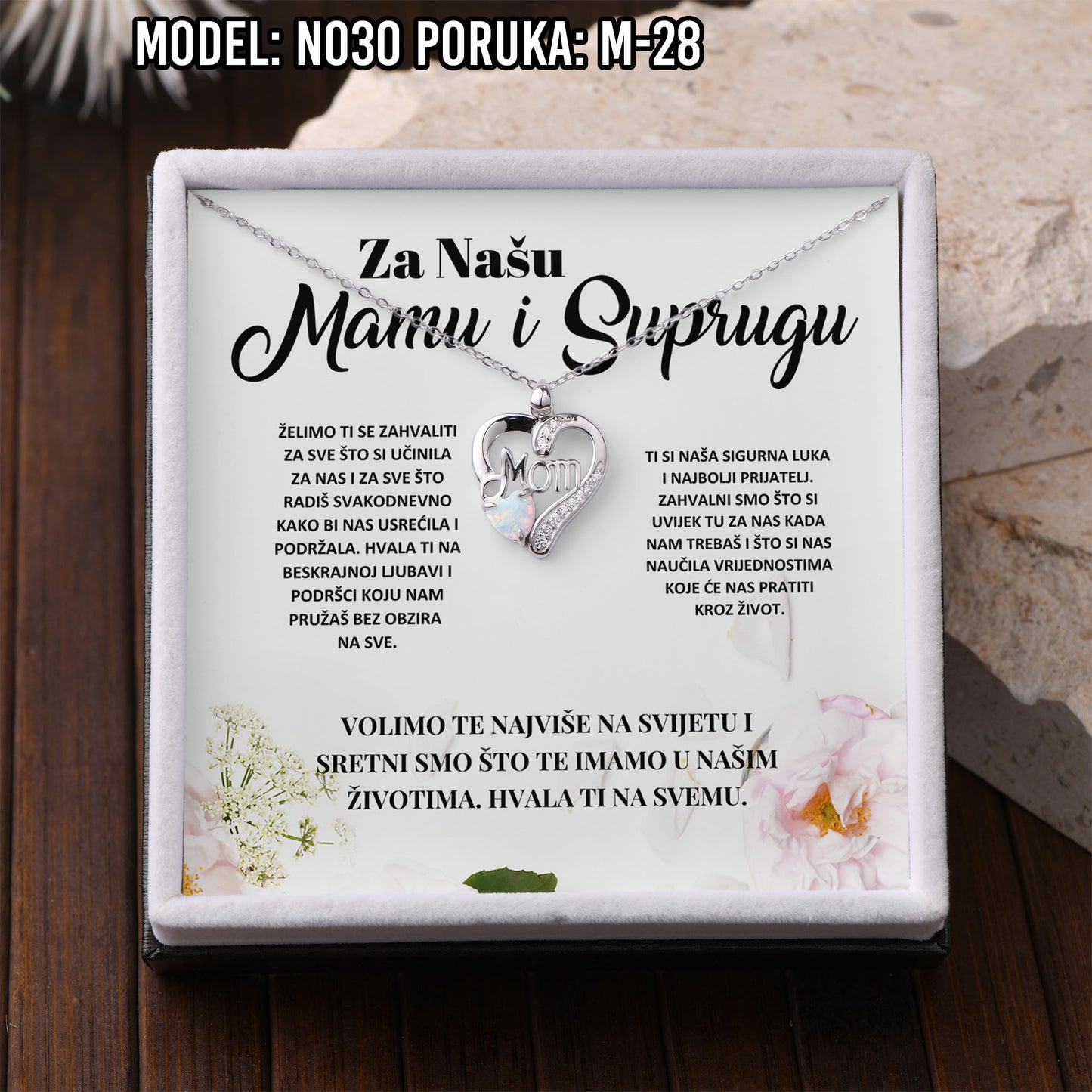 925 Srebreni Lančić Mom Opal - Poklon za Mamu - N030
