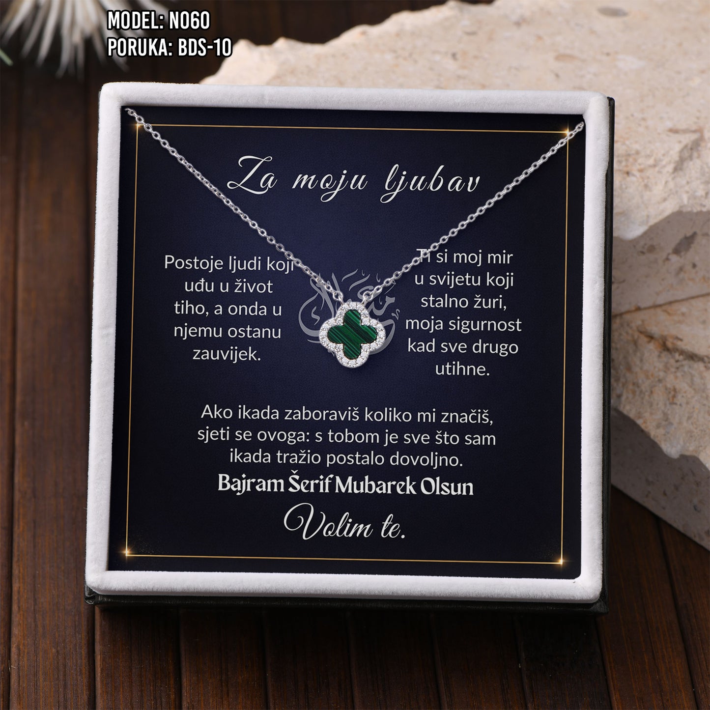 Poklon za Bajram za voljenu osobu – ogrlica sa djetelinom sa 4 lista i porukom