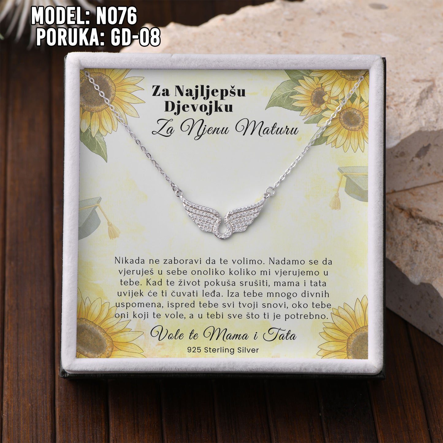 ✨ Za Našu Najljepšu Maturanticu – Ogrlica sa Anđeoskim Krilima ✨