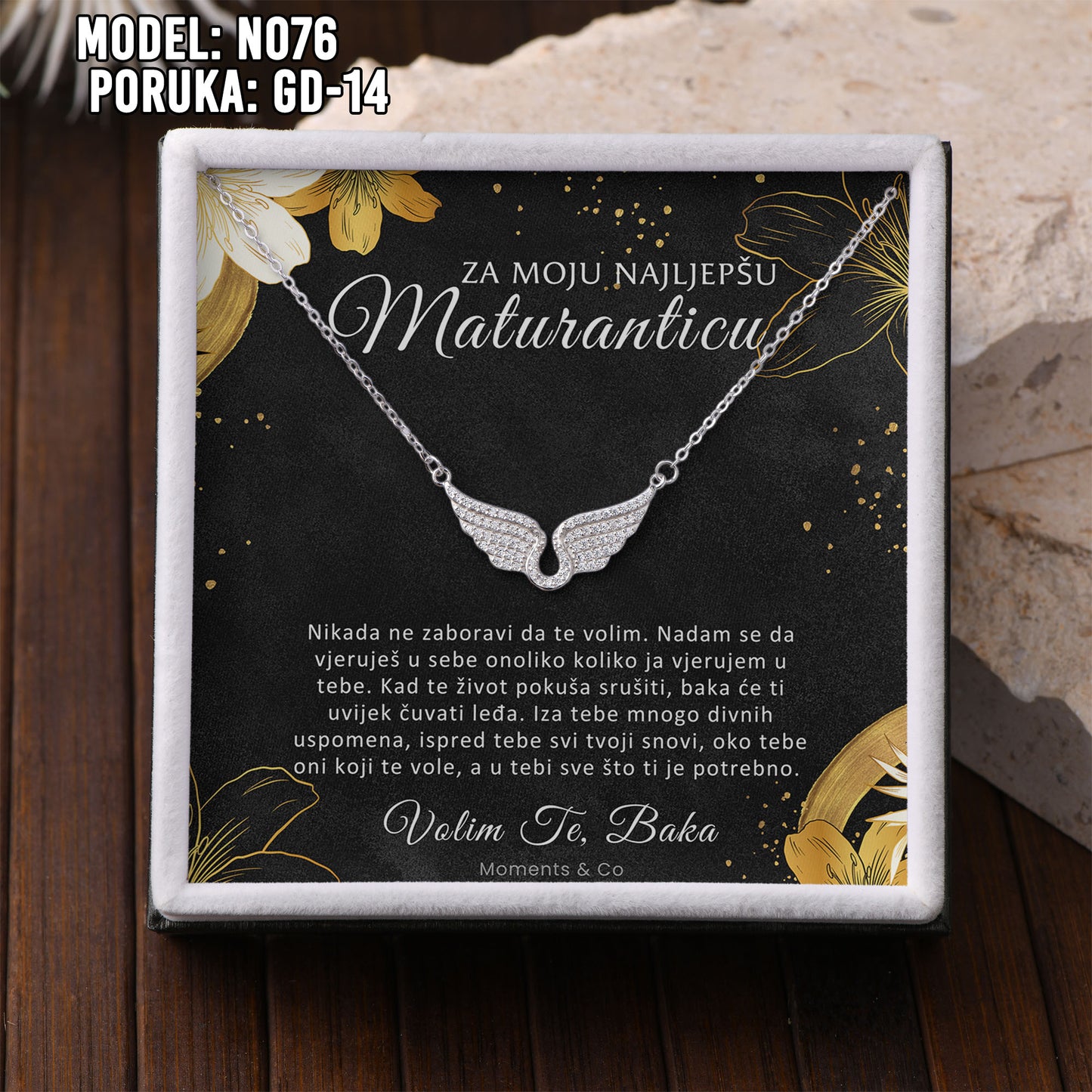 ✨ Za Našu Najljepšu Maturanticu – Ogrlica sa Anđeoskim Krilima ✨