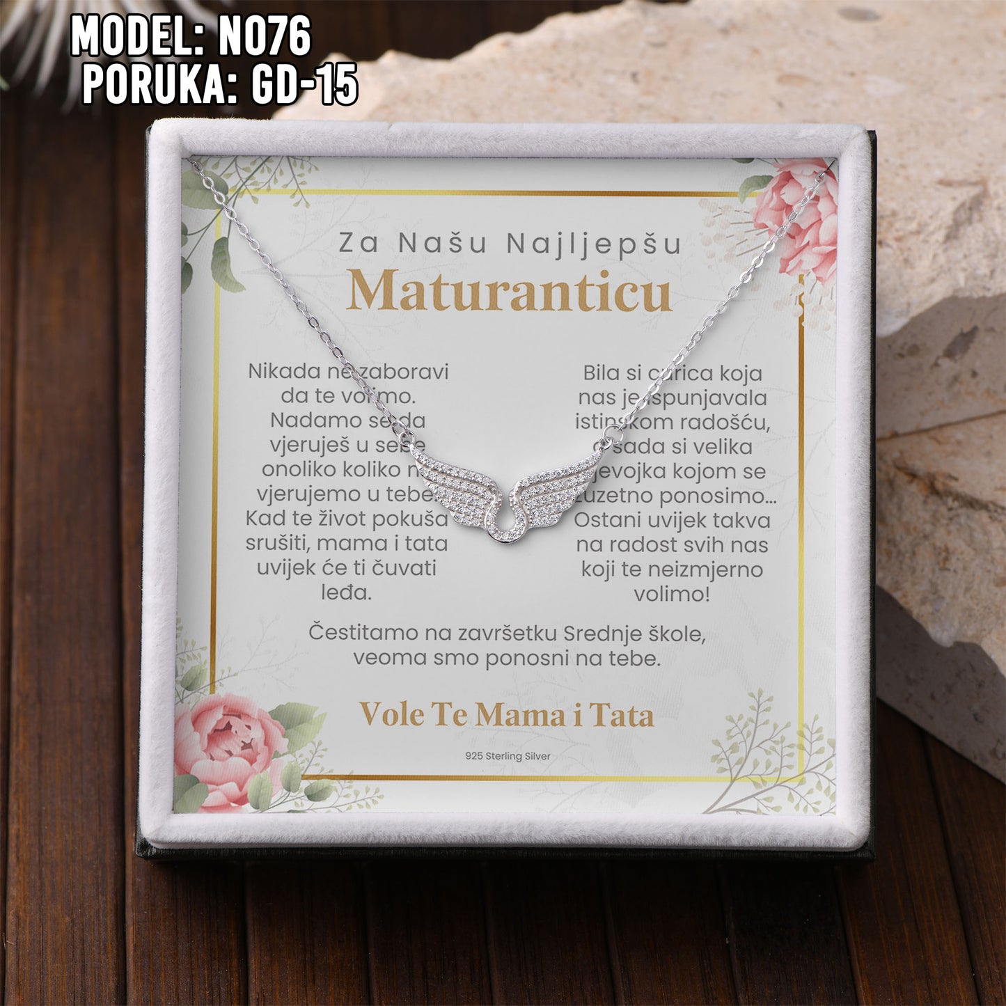 ✨ Za Našu Najljepšu Maturanticu – Ogrlica sa Anđeoskim Krilima ✨