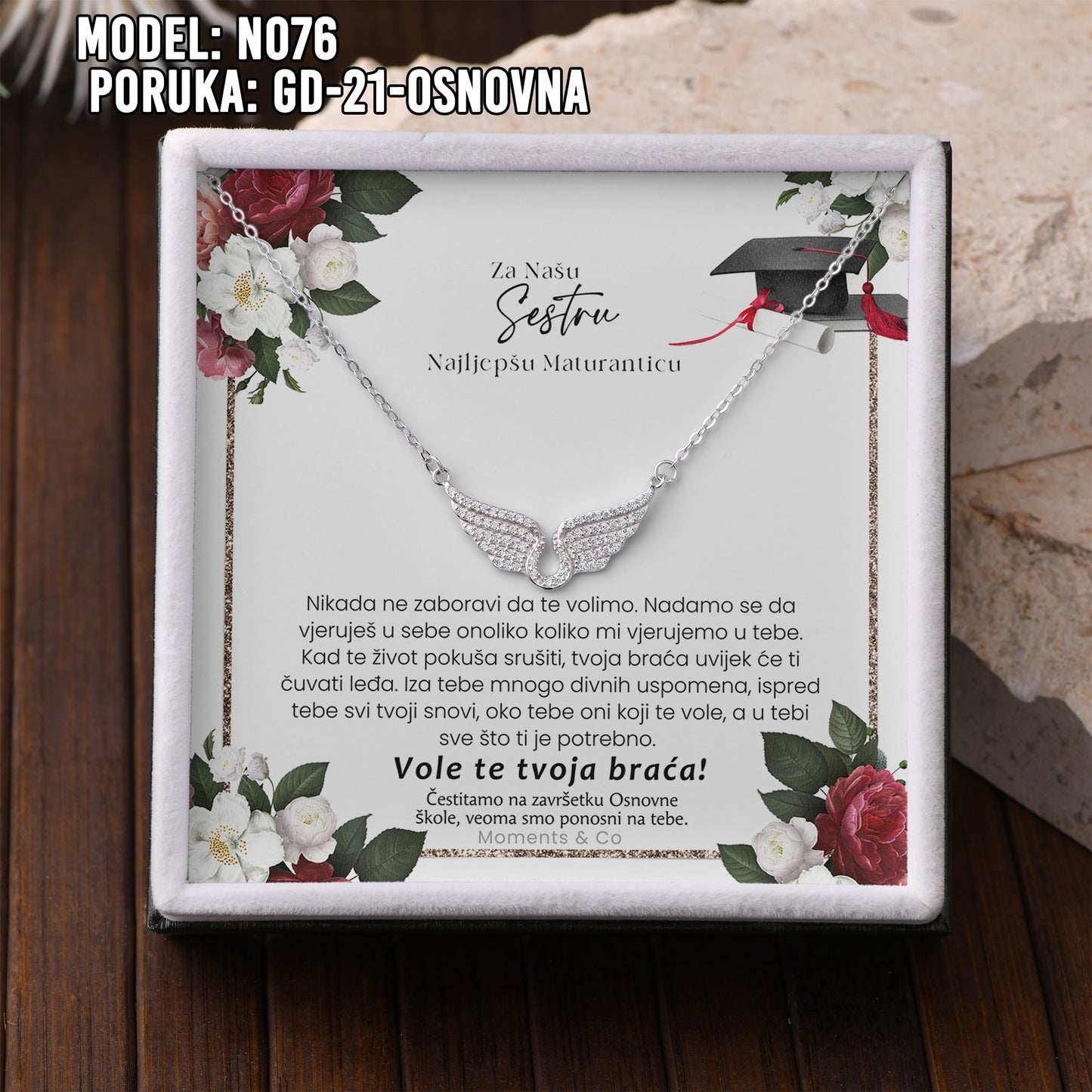 ✨ Za Našu Najljepšu Maturanticu – Ogrlica sa Anđeoskim Krilima ✨