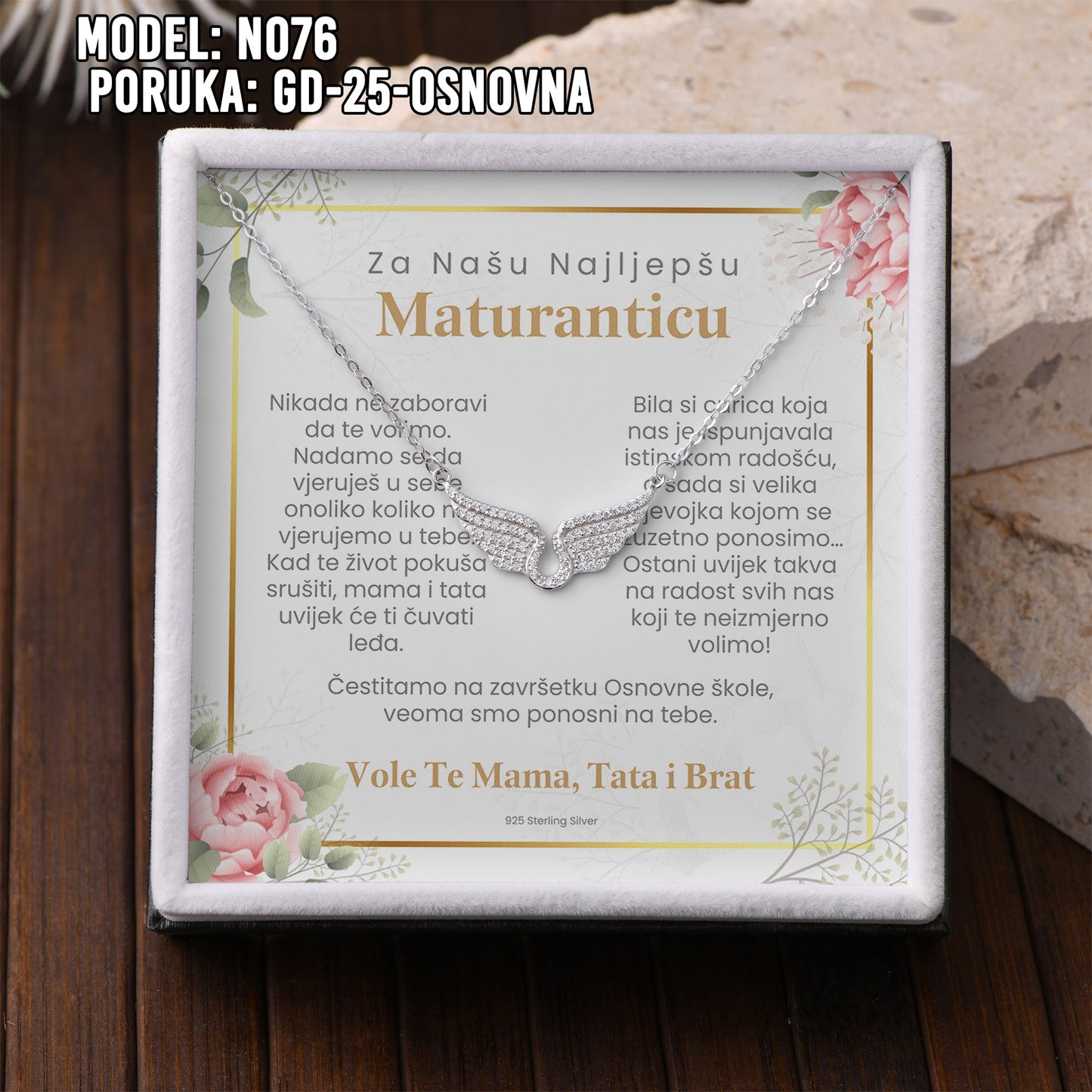 ✨ Za Našu Najljepšu Maturanticu – Ogrlica sa Anđeoskim Krilima ✨