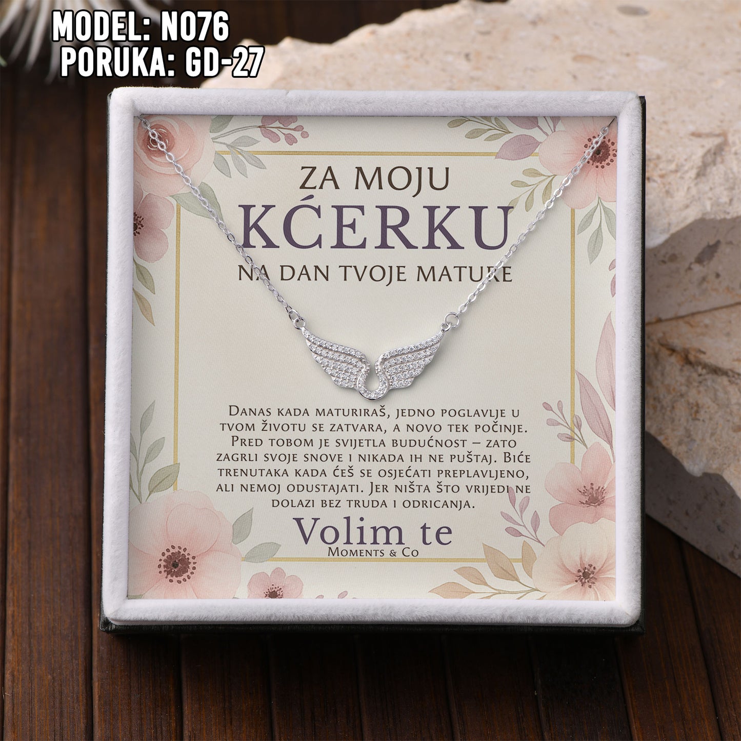 ✨ Za Našu Najljepšu Maturanticu – Ogrlica sa Anđeoskim Krilima ✨