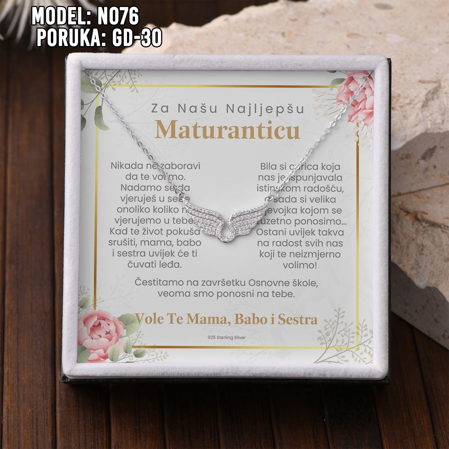✨ Za Našu Najljepšu Maturanticu – Ogrlica sa Anđeoskim Krilima ✨