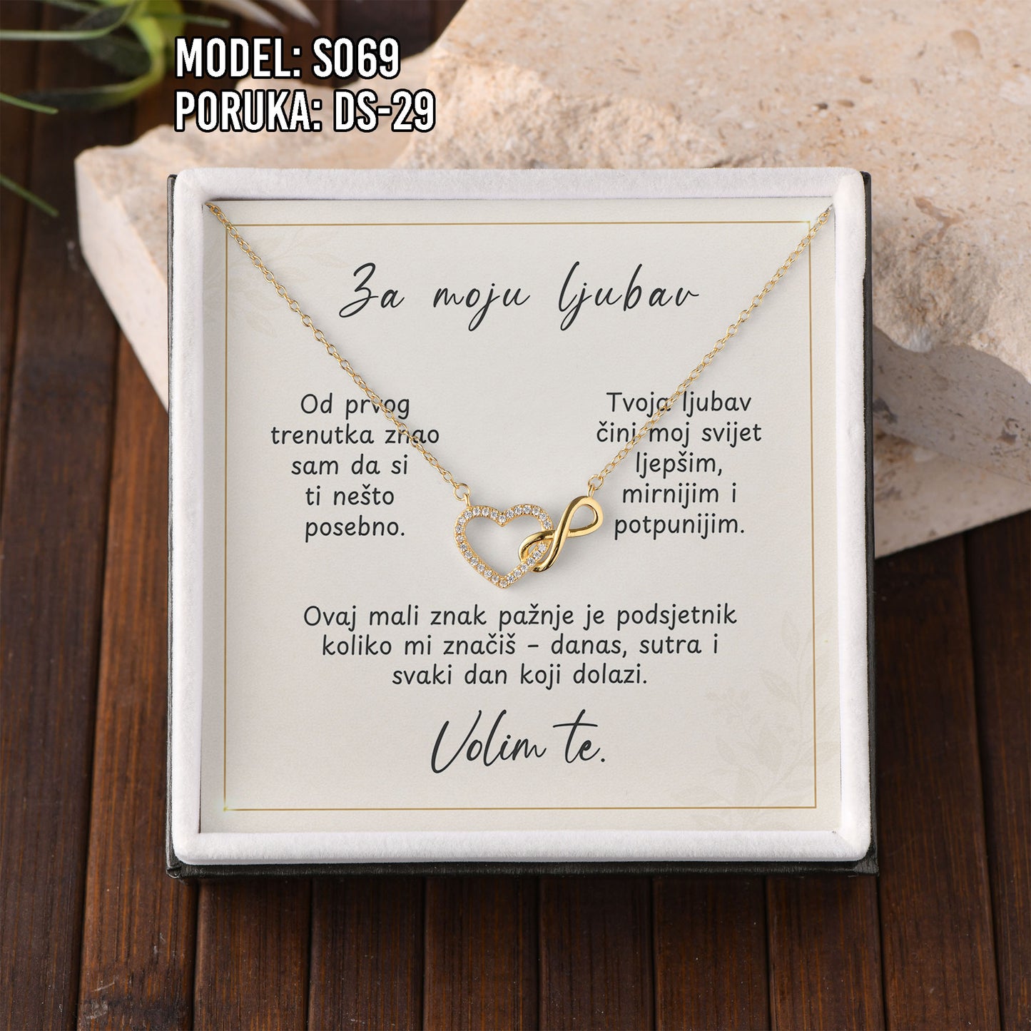 925 Srebreni Lančić Srce Beskonačnosti – Personalizirani Poklon s Porukom (18k pozlata)