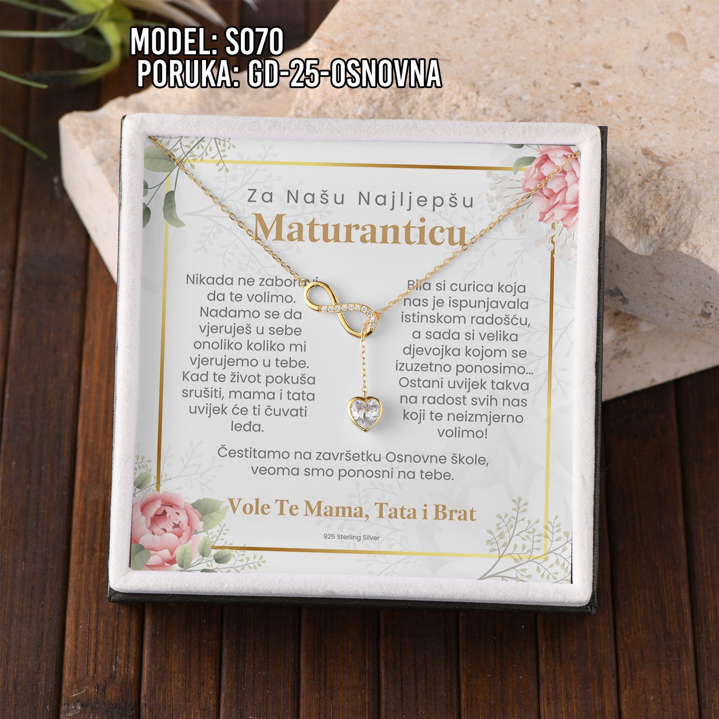 Maturski Poklon za Kćerku ili Sestru – 925 Srebro & 18k Pozlata s Emotivnom Porukom
