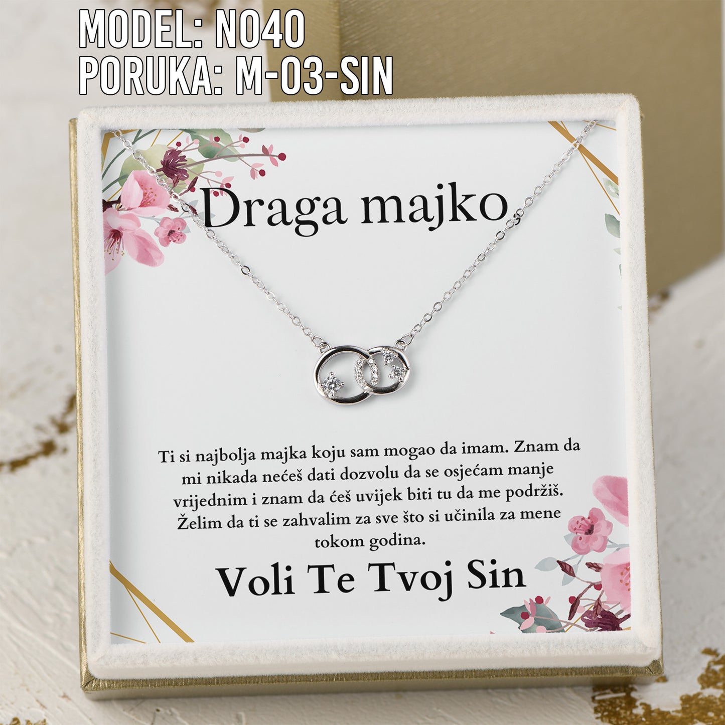 Draga Majko - 925 Srebreni Lančić Beskonačnosti - Poklon za Majku sa Porukom od Sina