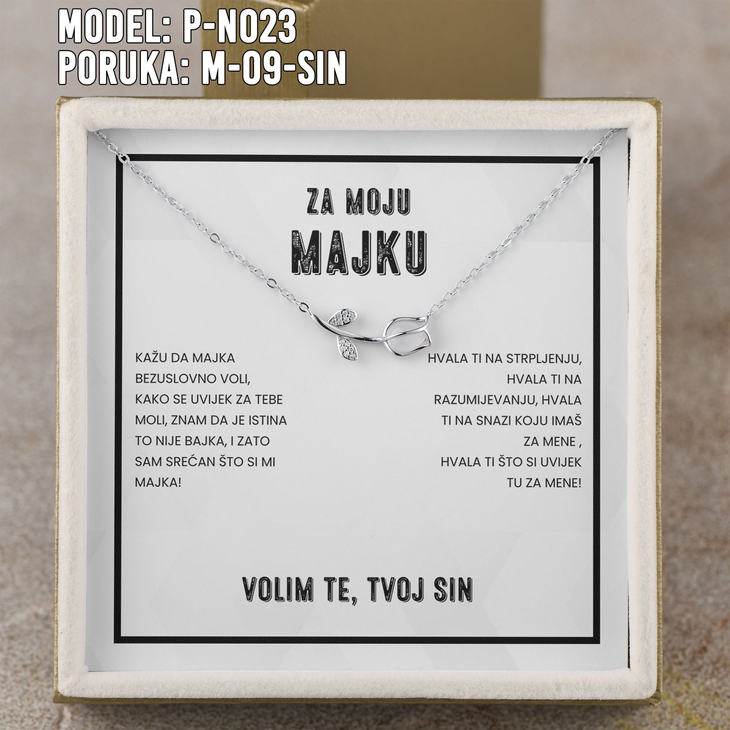 Za Moju Majku - 925 Srebreni Lančić - Poklon za Mamu sa Porukom od Sina- Volim te, tvoj Sin