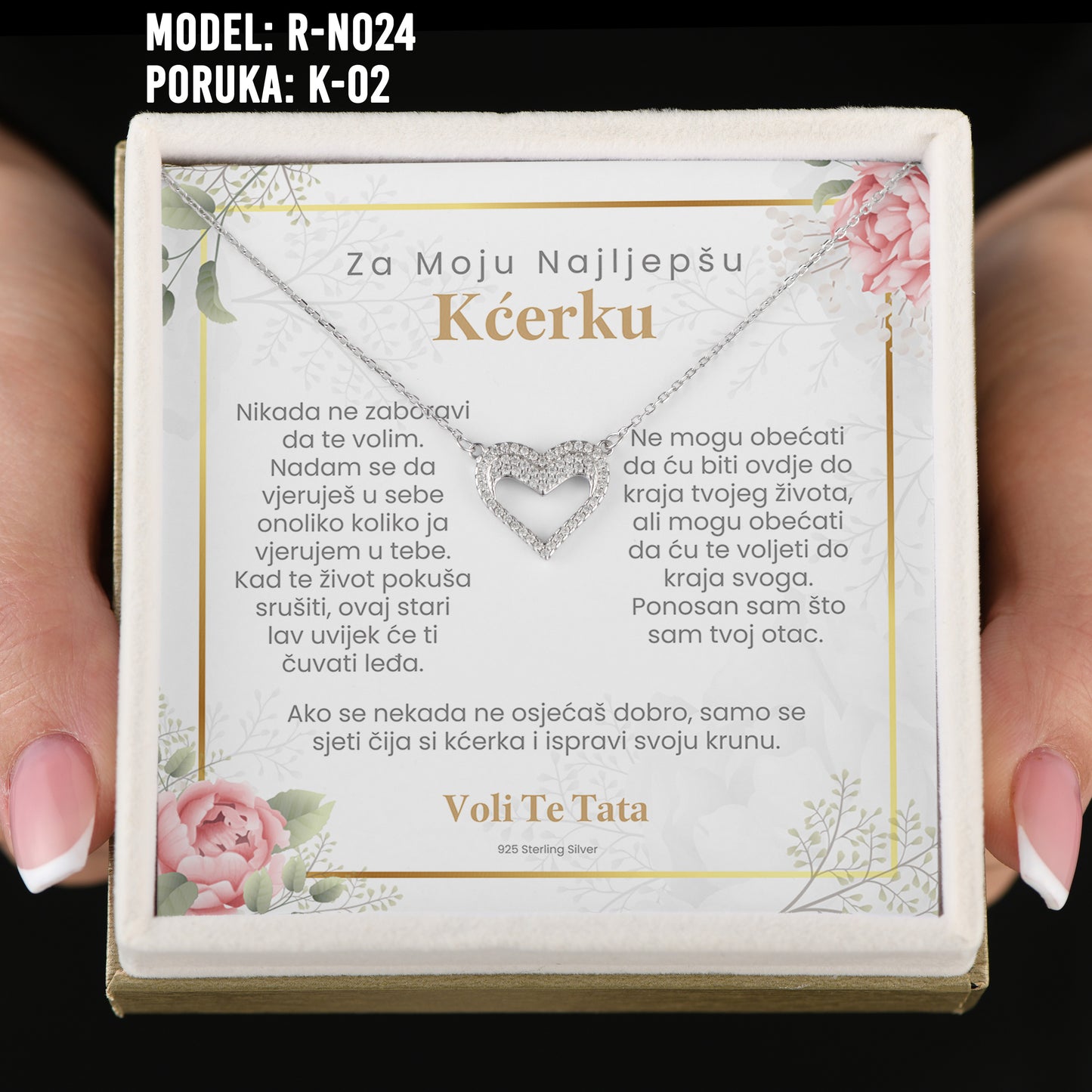 Za Moju Najljepšu Kćerku - 925 Srebreni Lančić U Obliku Srca - Poklon za Kćerku sa Porukom od Tate