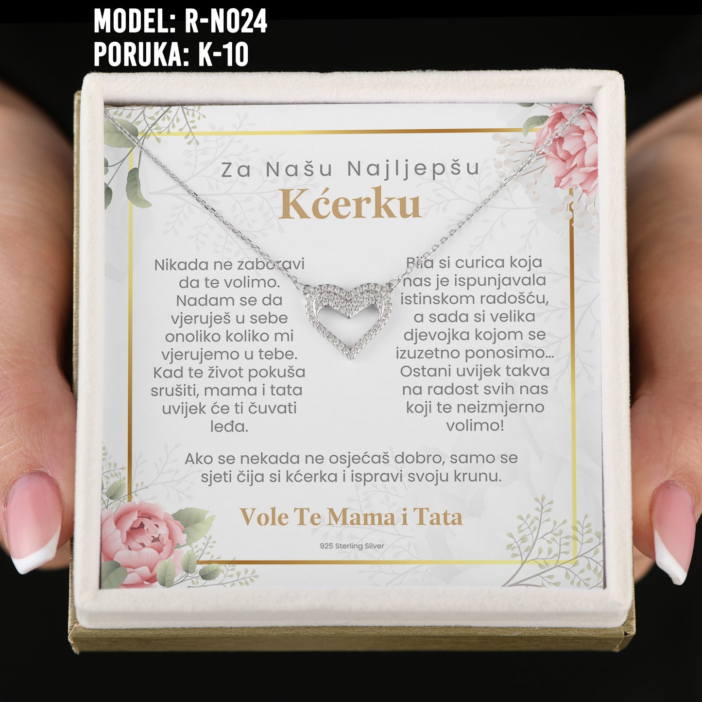 Za Našu Najljepšu Kćerku - 925 Srebreni Lančić U Obliku Srca - Poklon za Kćerku sa Porukom od Mame i Tate
