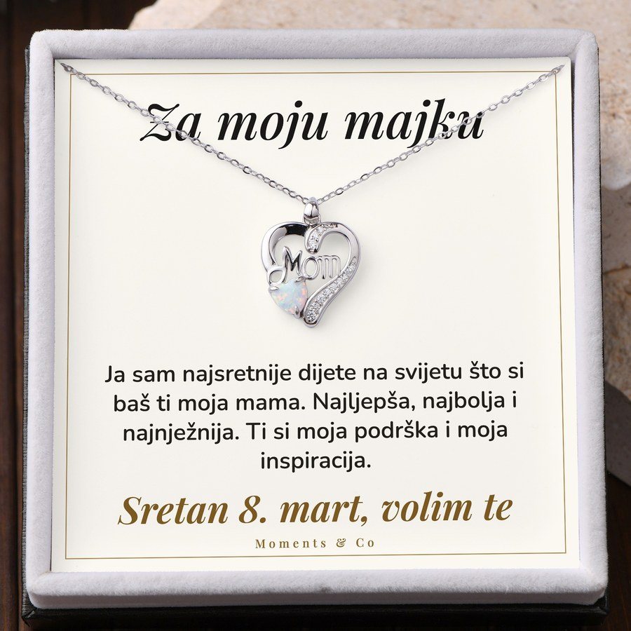Kartica Za moju majku uz srebrni lančić u poklon kutiji