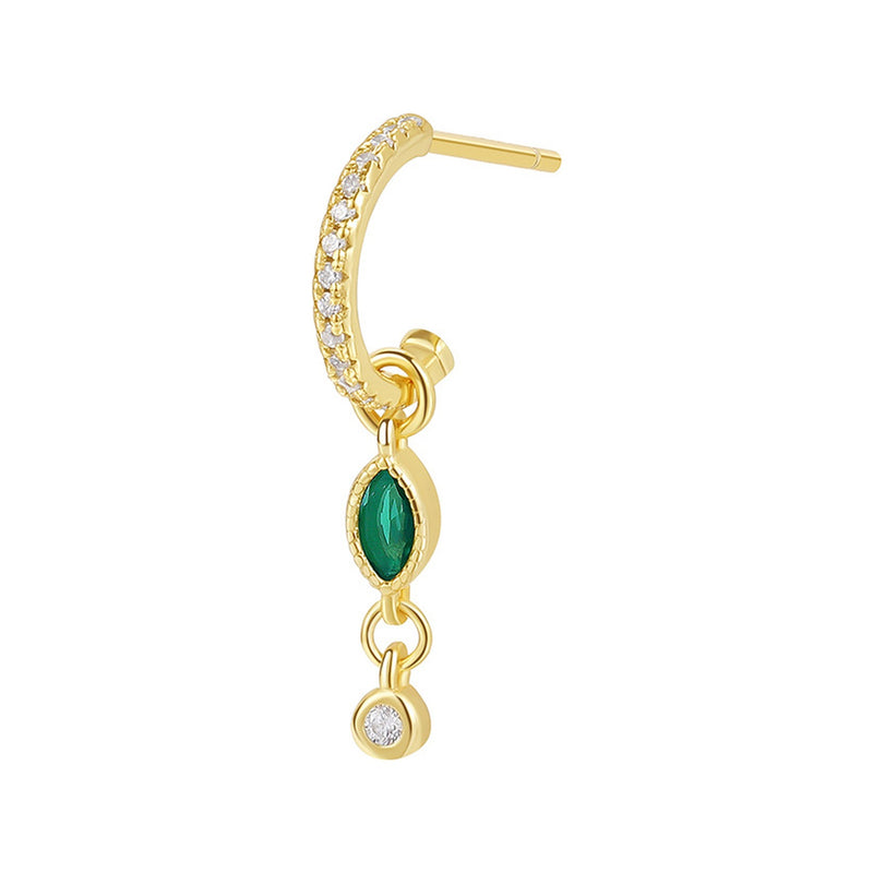 Minđuša polukrug sa zelenim kamenom i cirkonima, pozlaćeno 925 srebro